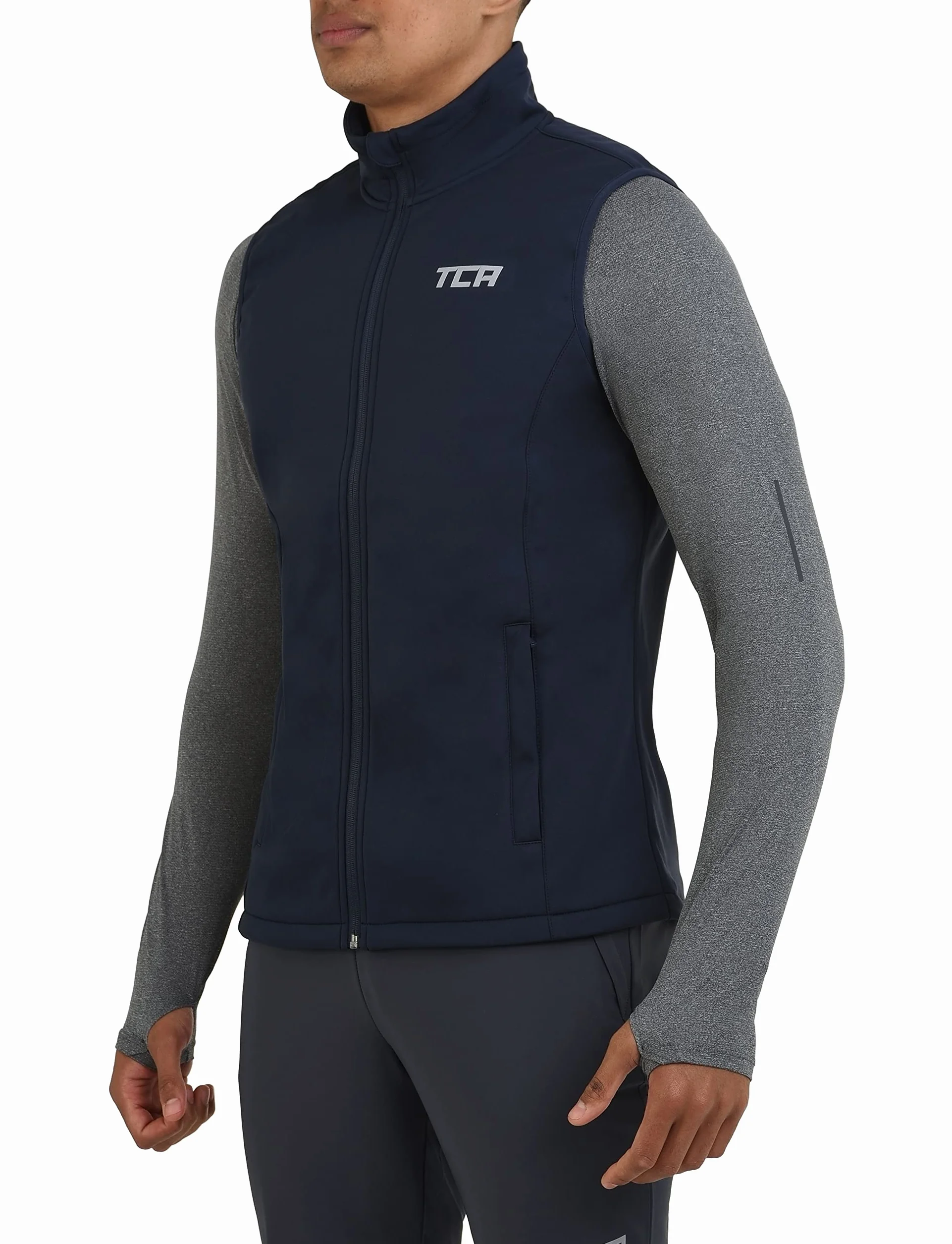 TCA Chaleco Cortavientos Running y Ciclismo, y de Deso pluma, Con Bolsillos Con Cremallera Para Hombre