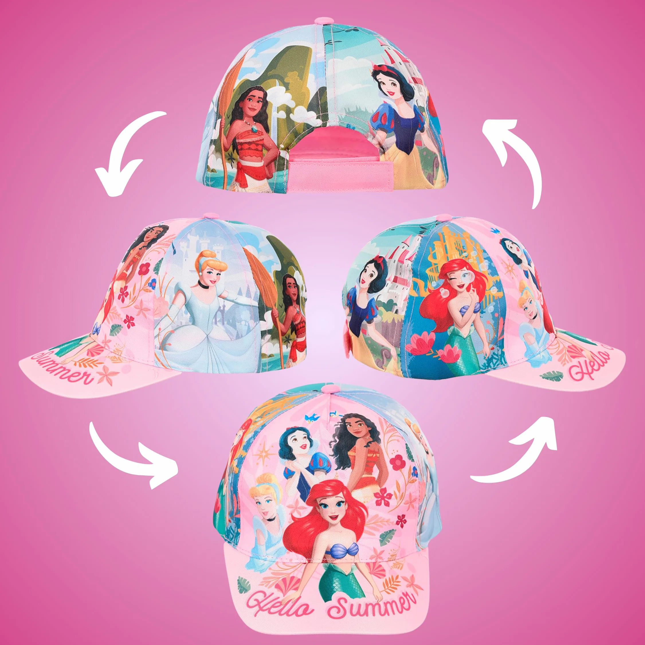 Disney Princesas Gorro para Niñas, Gorra de Beisbol Cenicienta Sirenita Blancanieves Vaiana, Gorra de Verano Infantil