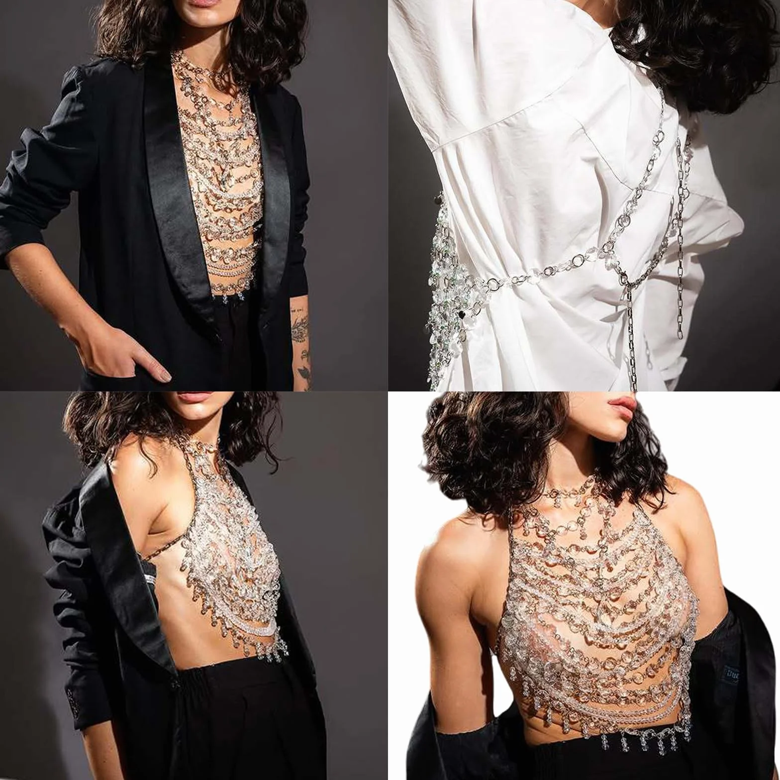 Top Corto De Joyería Para Cuerpo Adornado Con Cristales De Lujo Para Mujer Para Discotecas Y Eventos Collar De Cadena Para Cuerpo De Múltiples Cadena De Sujetador De Playa Para Fiesta De