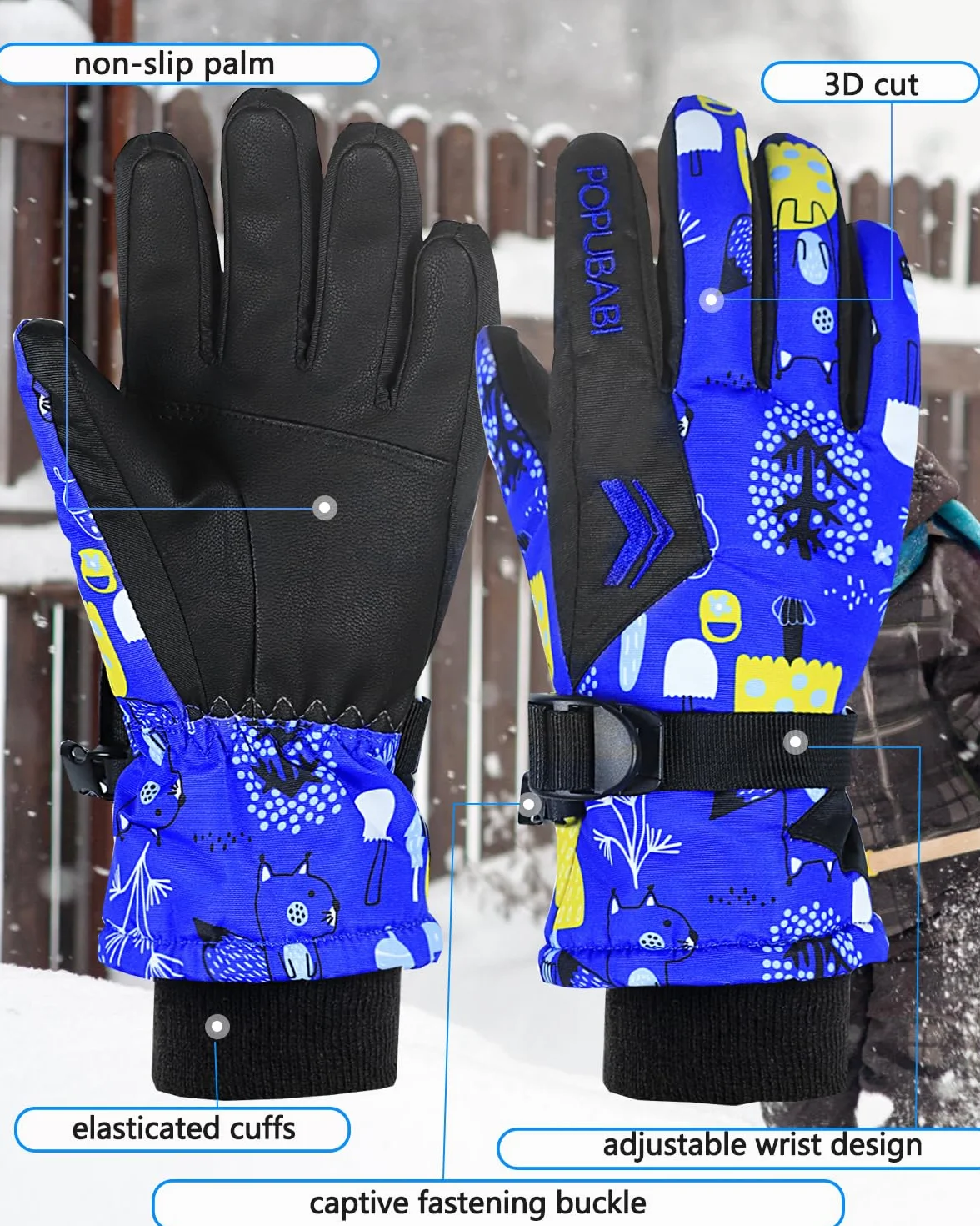 Guantes de Esquí para Niños, Impermeables y a Prueba de Viento, Cálidos Guantes de Nieve para Snowboard y Ciclismo