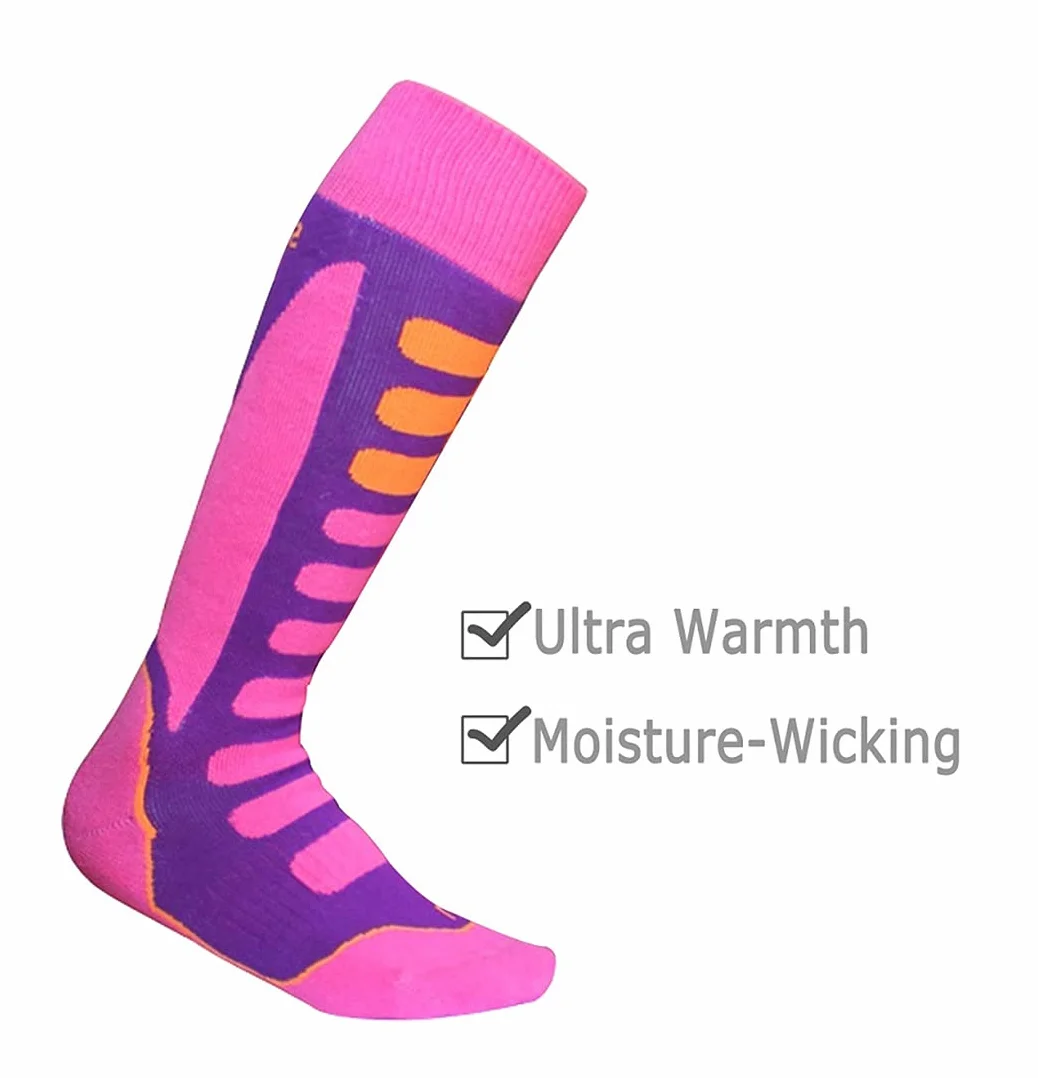 Calcetines de Esquí de Invierno Térmico Calientes para Snowboard, Ciclismo, Trekking, Calcetine Deportes Control de Humedad Anti-Odor Anti-Bacteriano para Ninas Niños