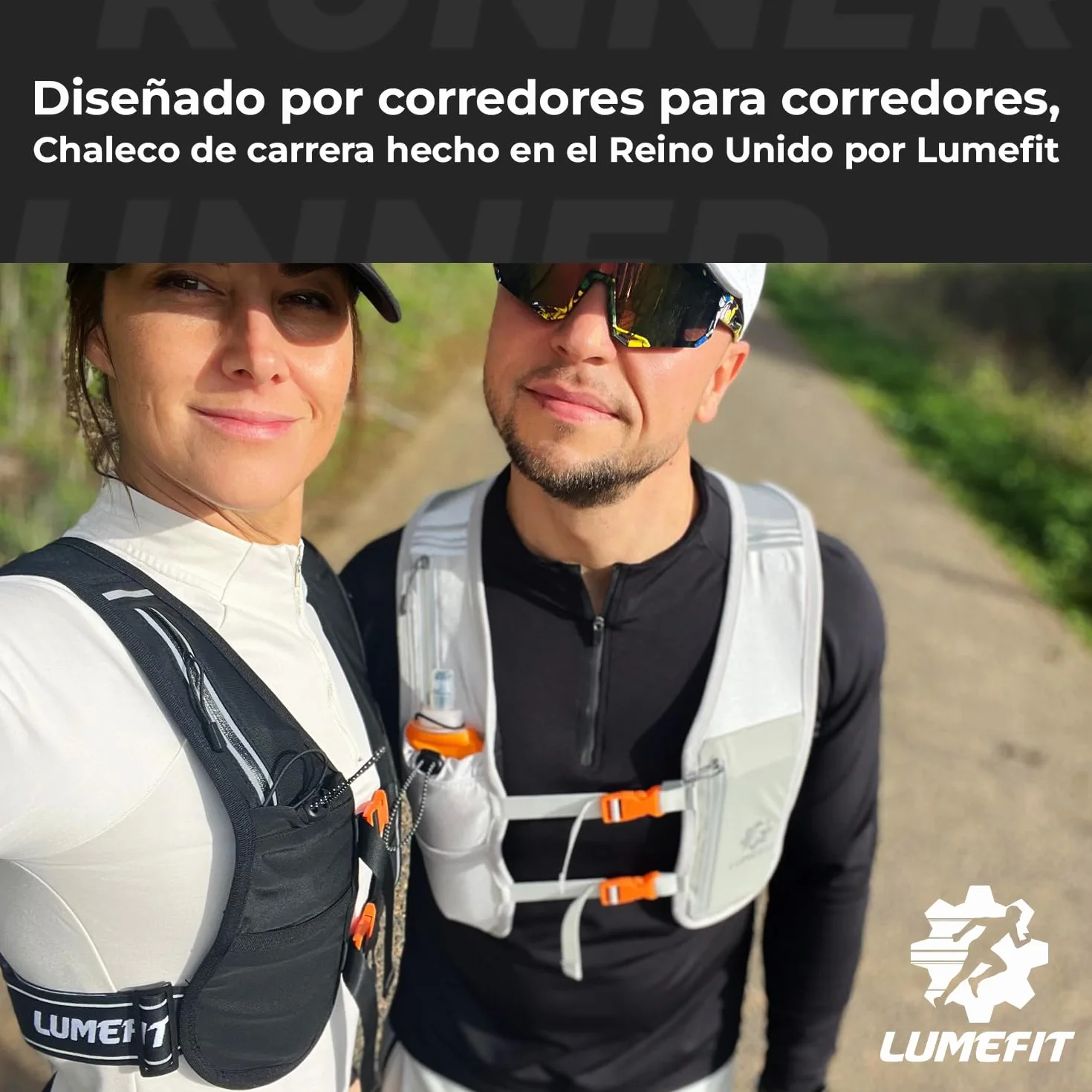 LUMEFIT Chaleco Running Mochila Hidratacion Trail Running con Soporte para Teléfono - 6 Bolsillos y Botella 500ml, Reflectante - Ideal para Senderismo, Maratón, Escalada - para Hombres y Mujeres