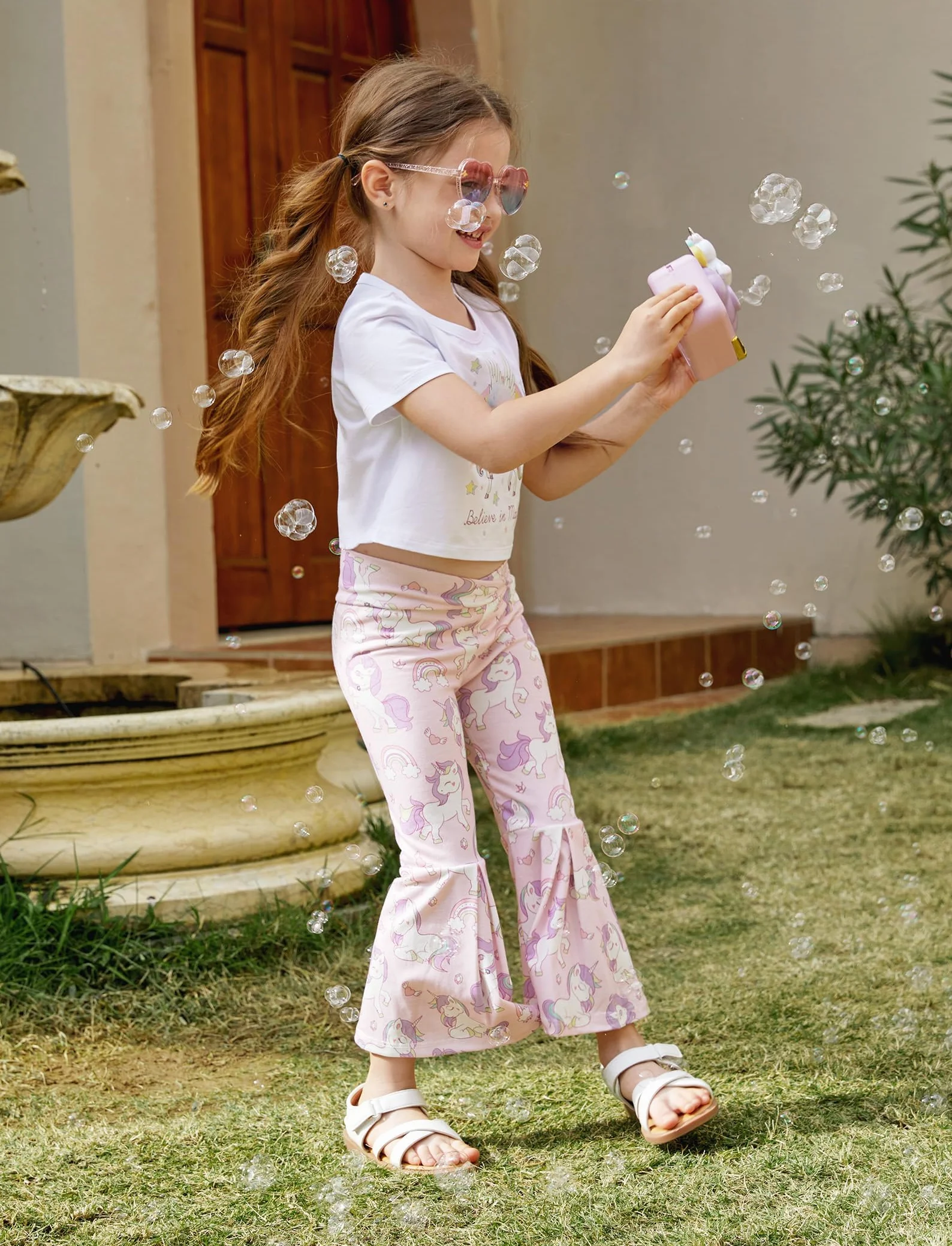 Ropa Niña Conjuntos Niña 2 Pantalones Informales Acampanados Conjuntos Camisetas Manga Corta 3-12 años Fiesta Verano