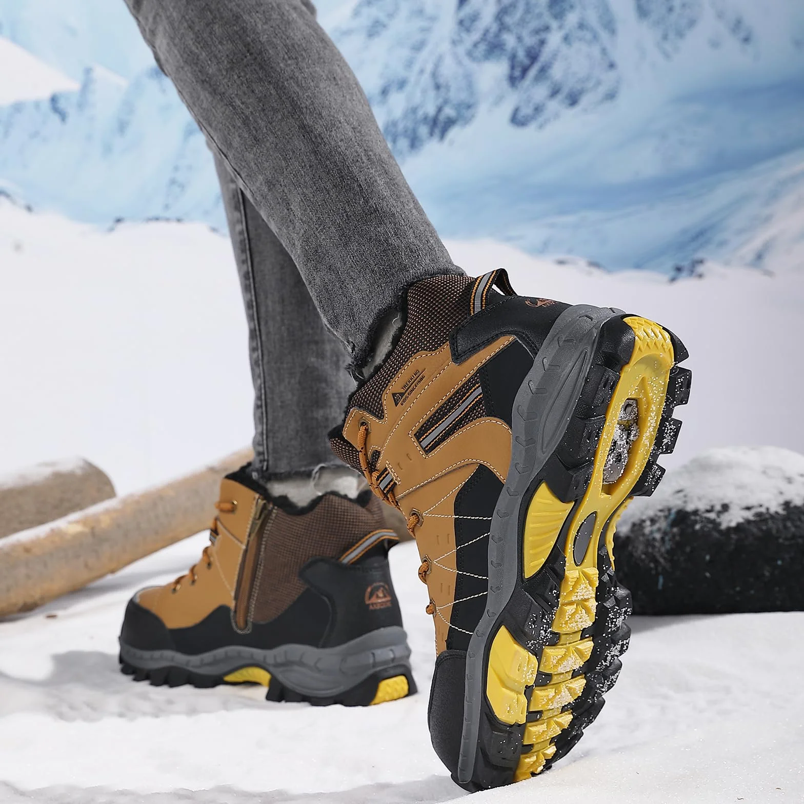 ASTERO Botas de Invierno para Niño 31-38 con Hebilla de Acero, Algodón, Zapatillas Trekking Senderismo, Botas de Nieve y Montaña Marrón 36