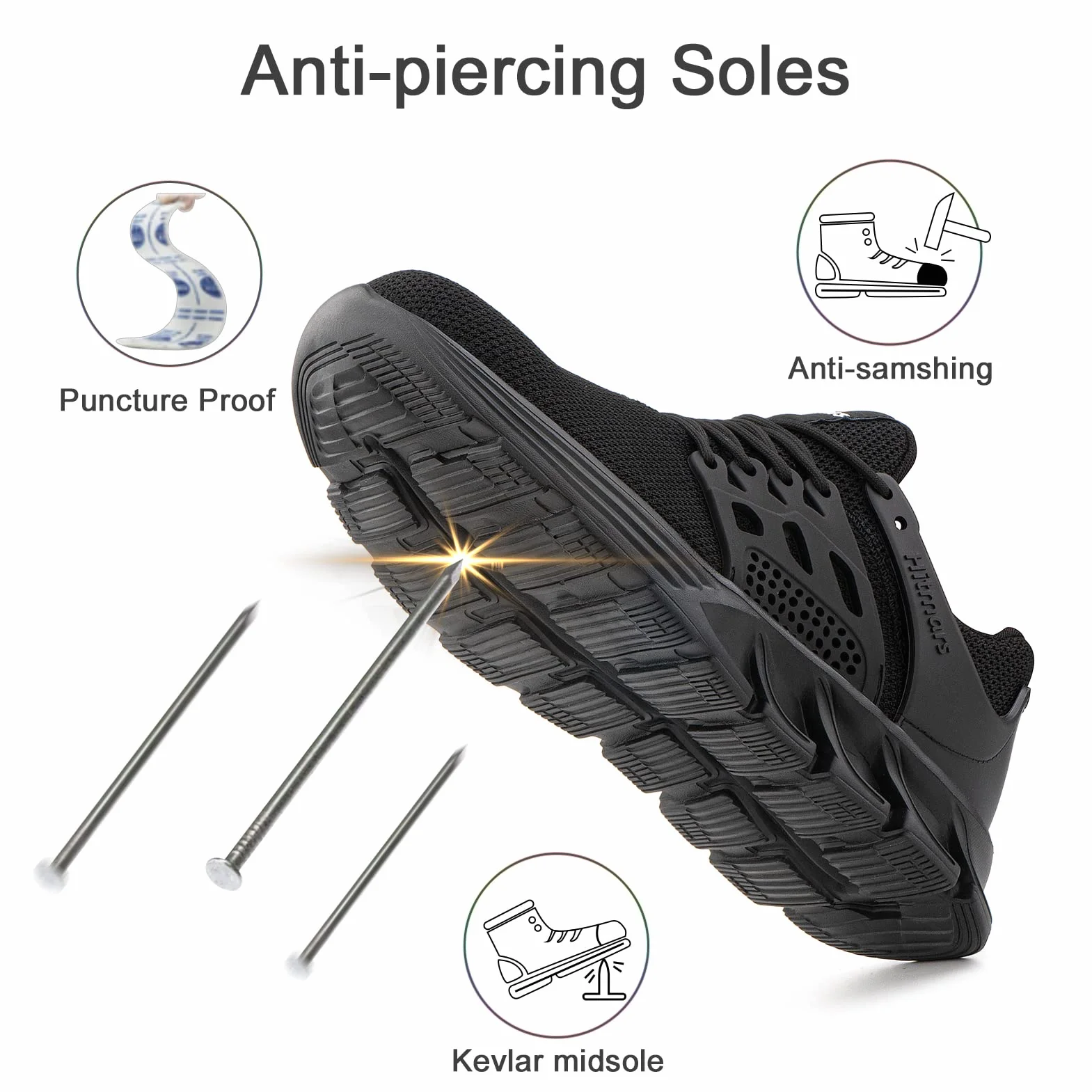 Hitmars Zapatos de Seguridad Hombre Zapatillas de Seguridad Mujer Zapatillas de Trabajo Punta de Acero Safety Shoes Calzado de Seguridad Ligero Negro EU 37