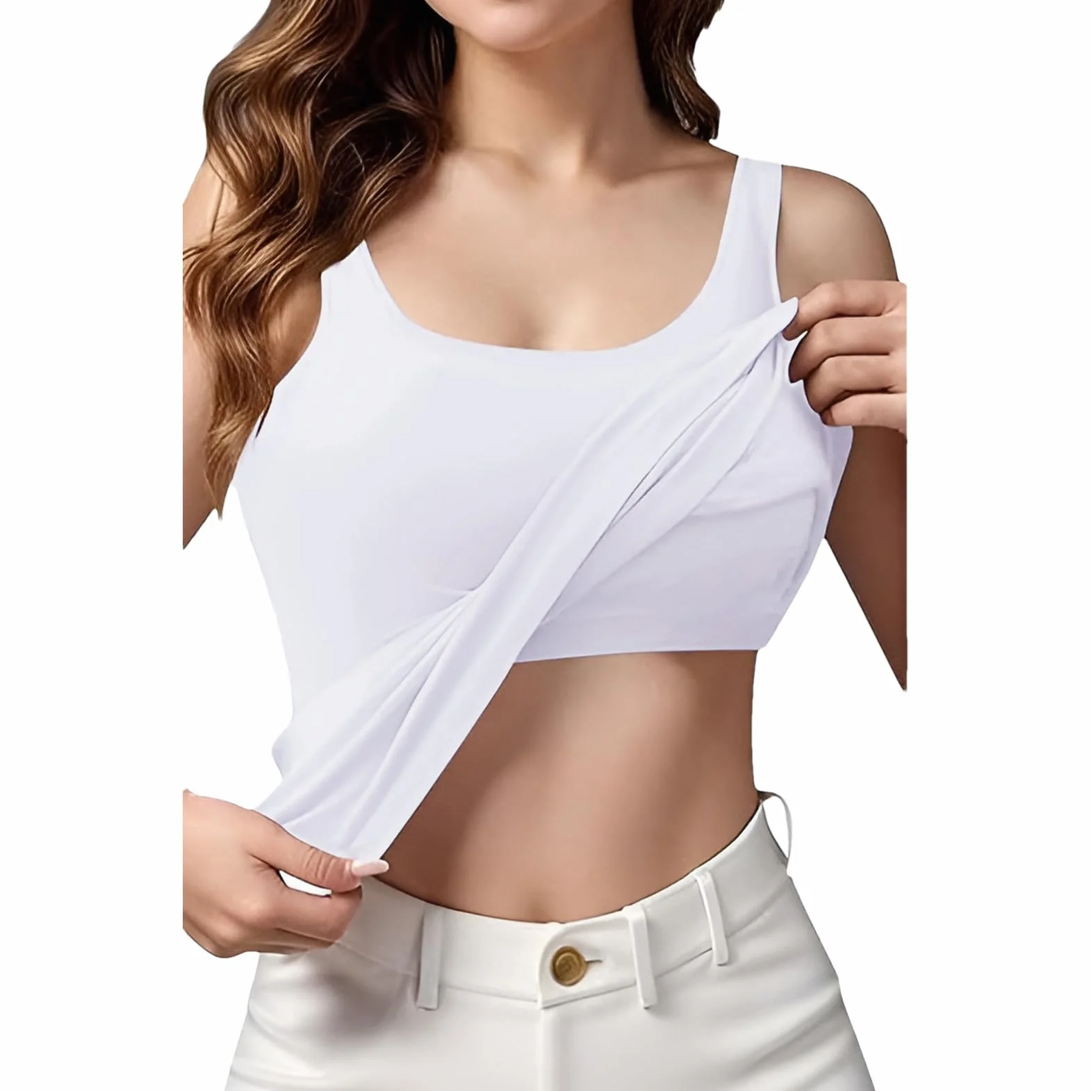 Mujer 2 Piezas Camisetas Tirantes con Sujetador Integrado Camisetas Interiores de Tirantes Anchos Elásticas