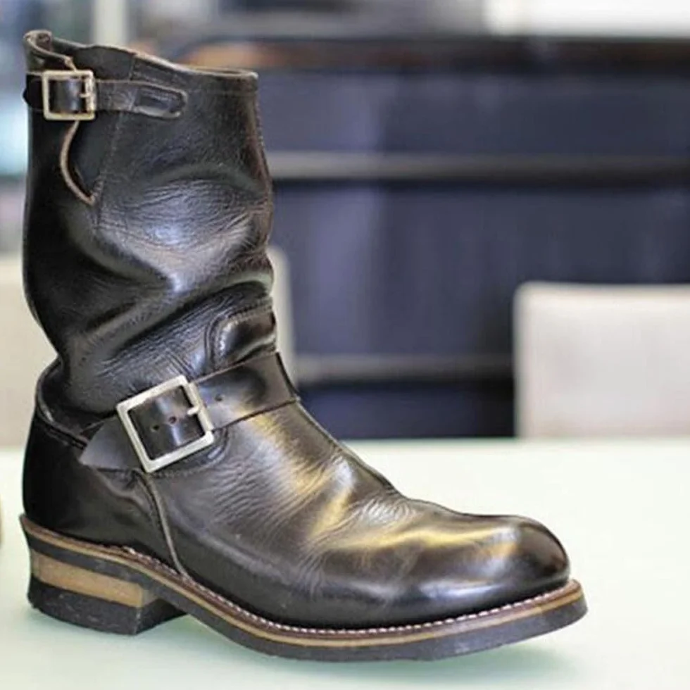 Hombres Botas De Montar Steampunk Hebilla Lateral PU Cuero Botas De Caballero Moda Ecuestre Botas Botas Militares Para El Uso Diario (Black,43)