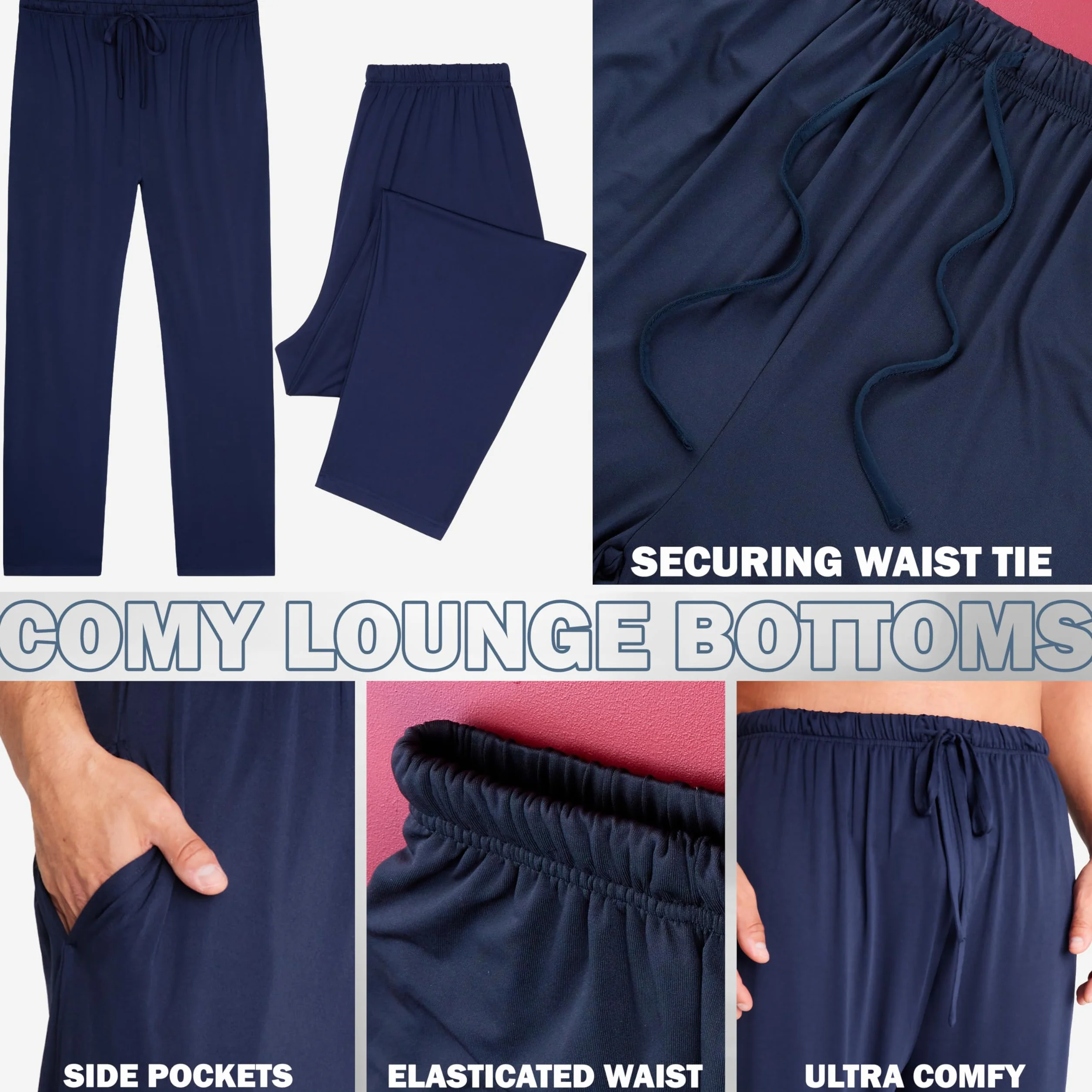 Get Trend Pantalones Pijama Hombre con Cintura Elástica y Cordón Ajustable, M-3XL, Pantalones Largos Cómodos de Estar por Casa