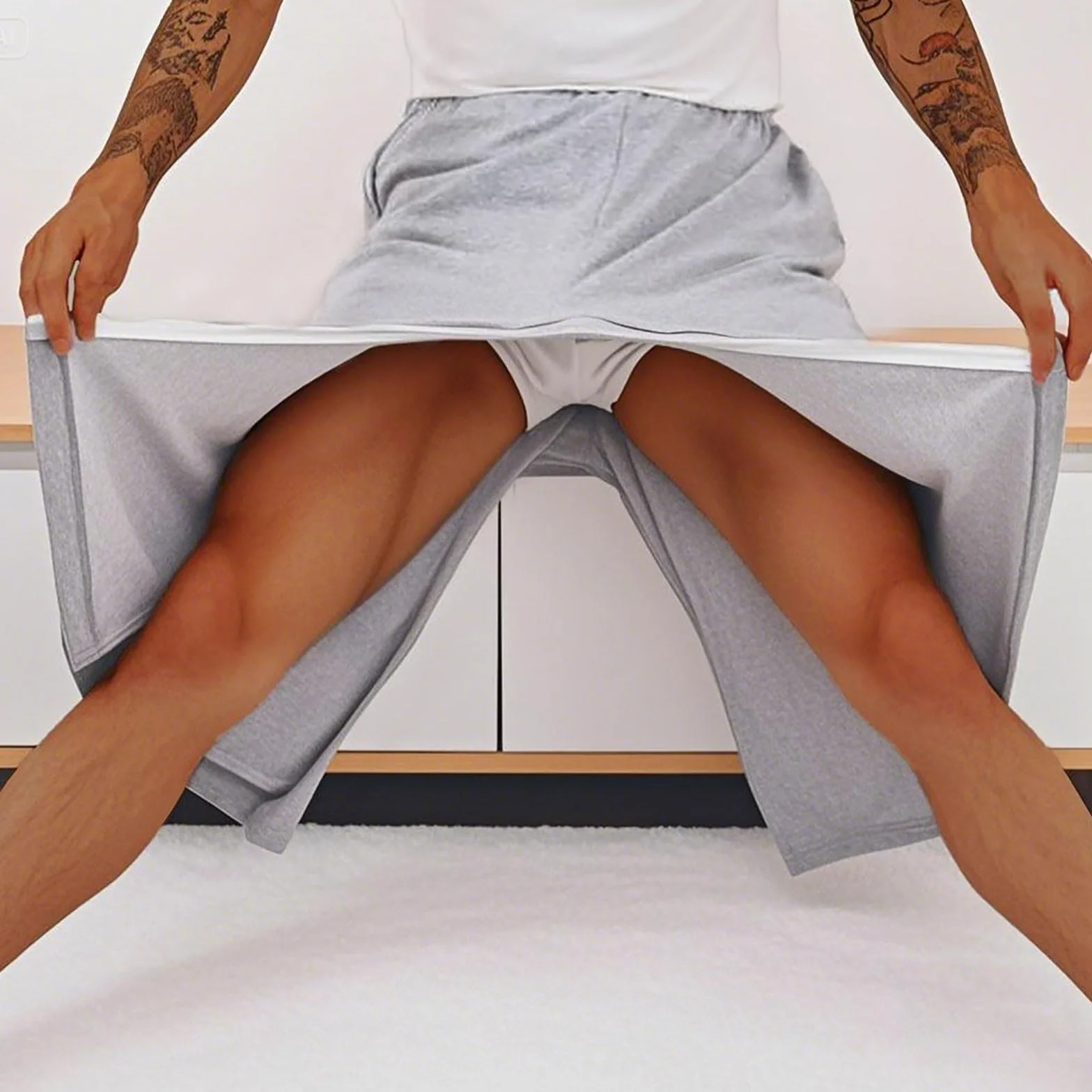 Generisch Pantalones de rehabilitación para hombre, laterales abiertos, pantalones de paciente para ancianos, discapacitados, pacientes postrados en cama, usuarios de sillas de ruedas, pierna ancha