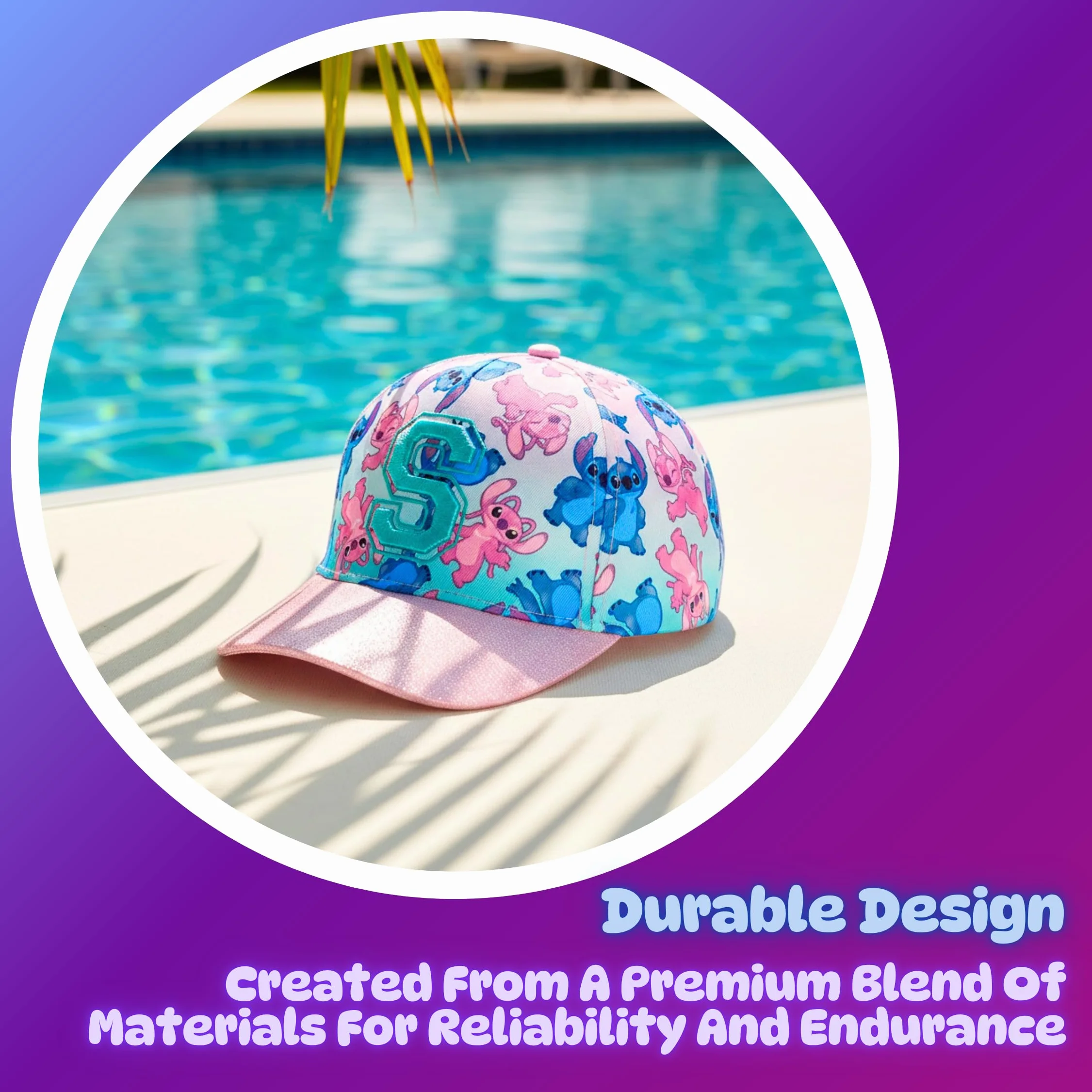 Disney Stitch y Angel Gorro para Niñas, Gorra de Beisbol Purpurina 3D, Gorra de Verano Infantil