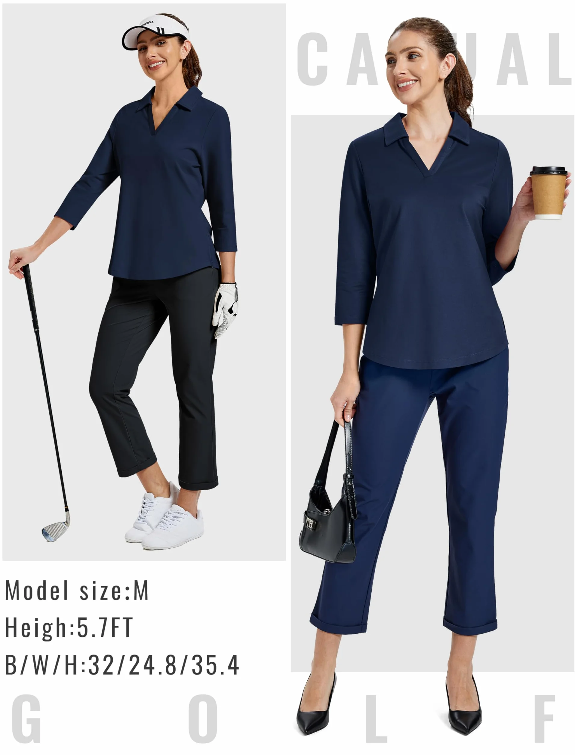 MoFz Polo Manga 3/4 para Mujer Algodón Camiseta Polo de Golf Trabajo Deportivo Casual Top