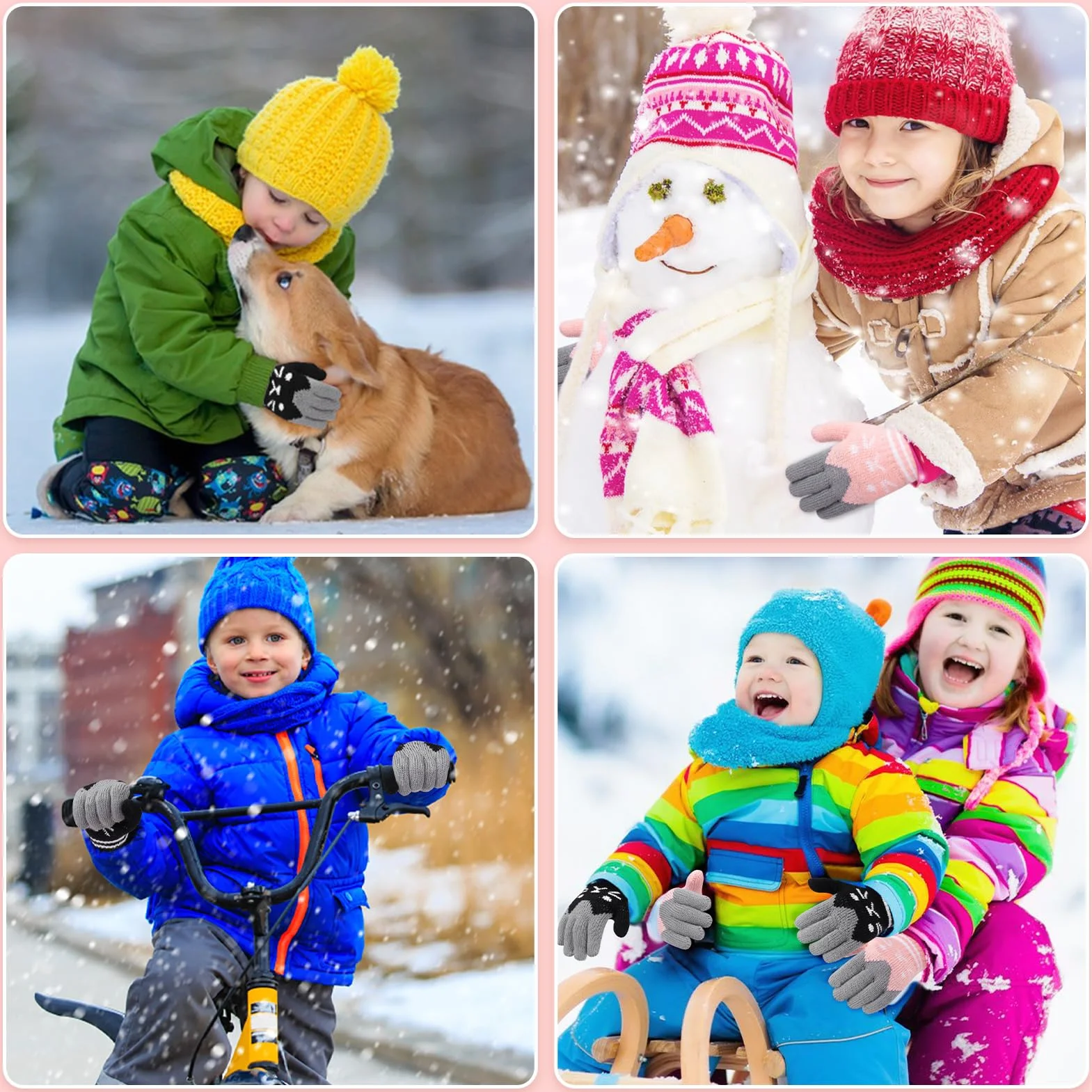 Becellen 2 Pares Guantes Invierno Niñas, Lindos Térmicos Guantes Dedo Completo Mágicos Guantes para Niños Uso Diario