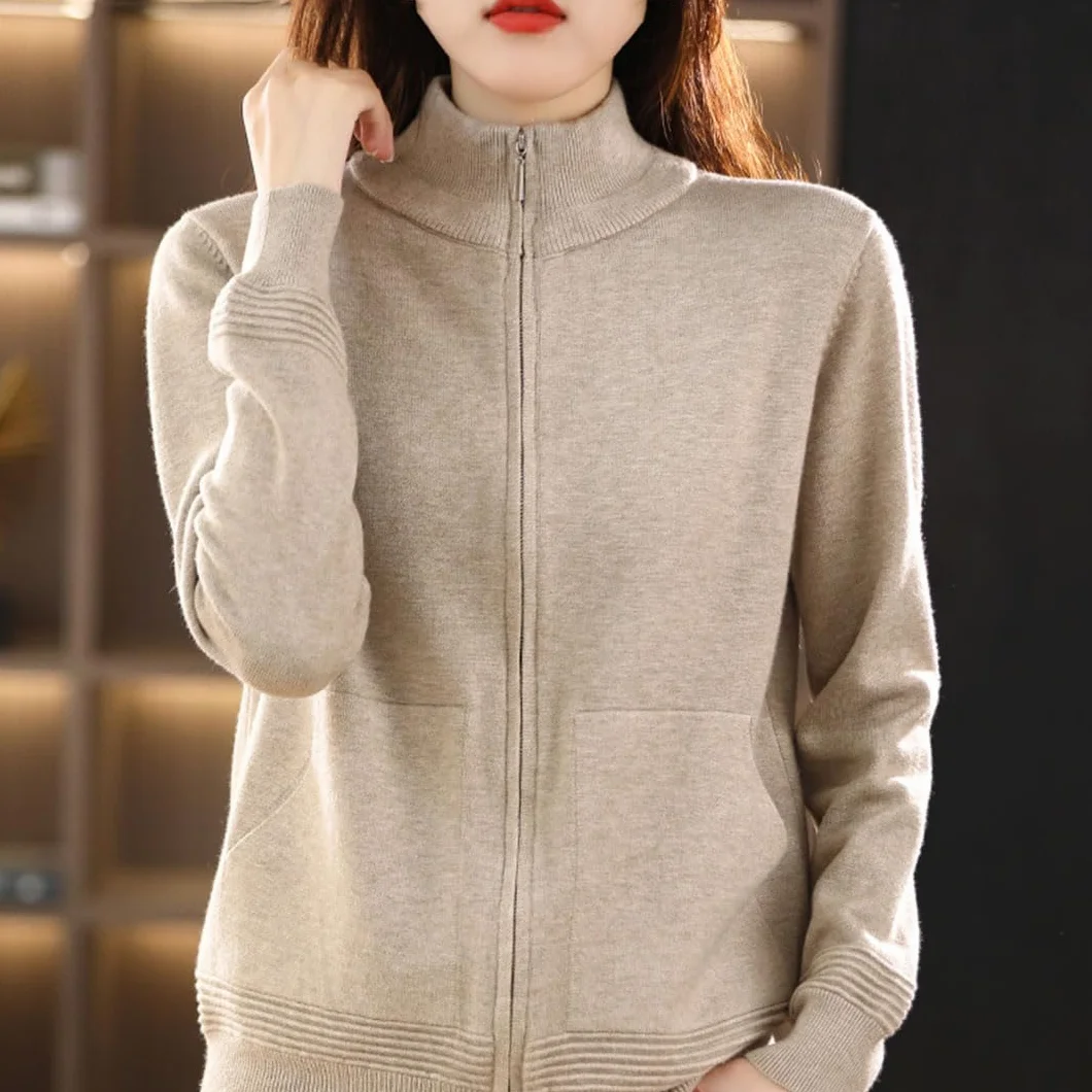 Ownwfeat Suéter De Lana para Mujer, Cárdigan con Doble Cremallera, Tops De Punto Informales A La Moda