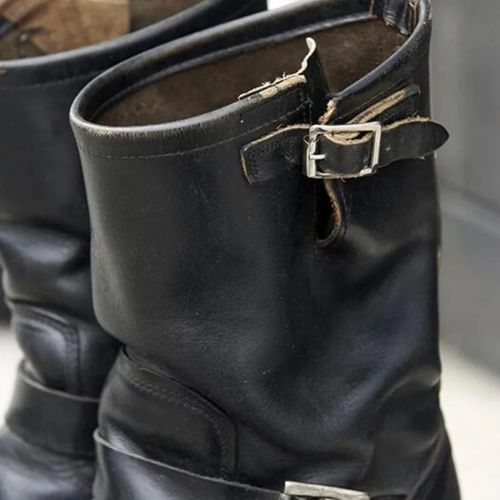 Hombres Botas De Montar Steampunk Hebilla Lateral PU Cuero Botas De Caballero Moda Ecuestre Botas Botas Militares Para El Uso Diario (Black,43)