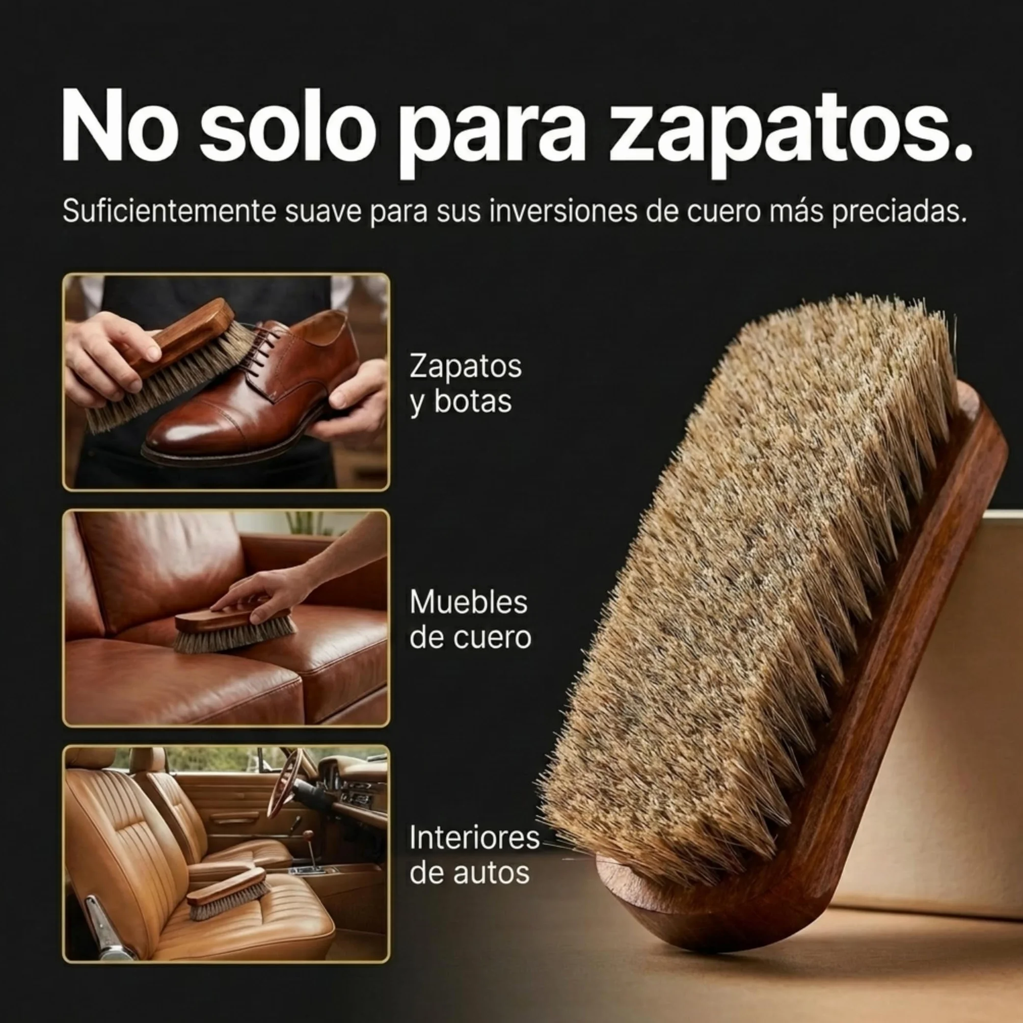 Kaps Cepillo para Zapatos, Cerda de Pelo Natural, Limpiar y Pulir (15cm)