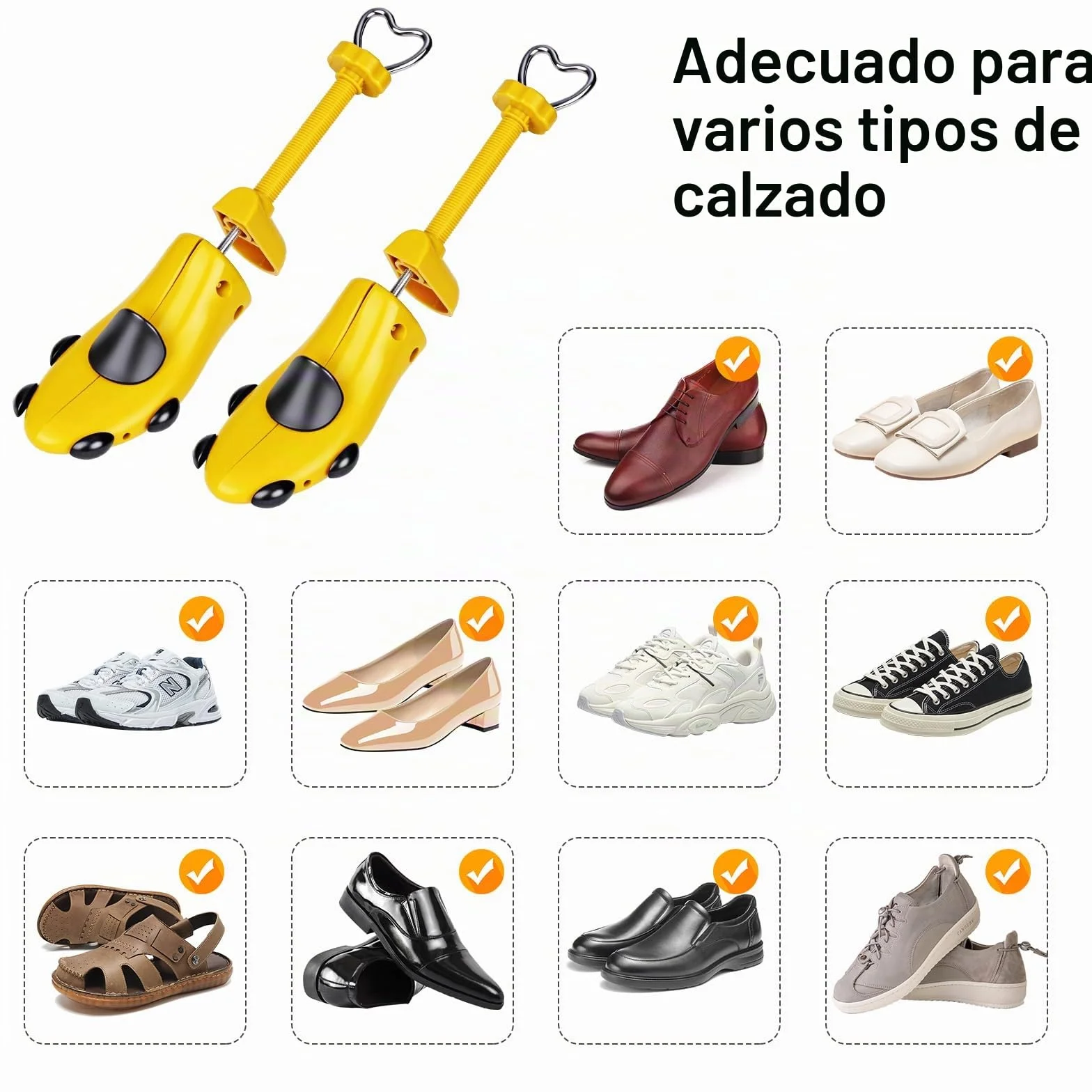 1 par de hormas de zapatos ajustables, expansores de zapatos para hombre y mujer, ancho para zapatos demasiado ajustados, zapatos nuevos, zapatillas de piel, amarillo, talla única EU40-47