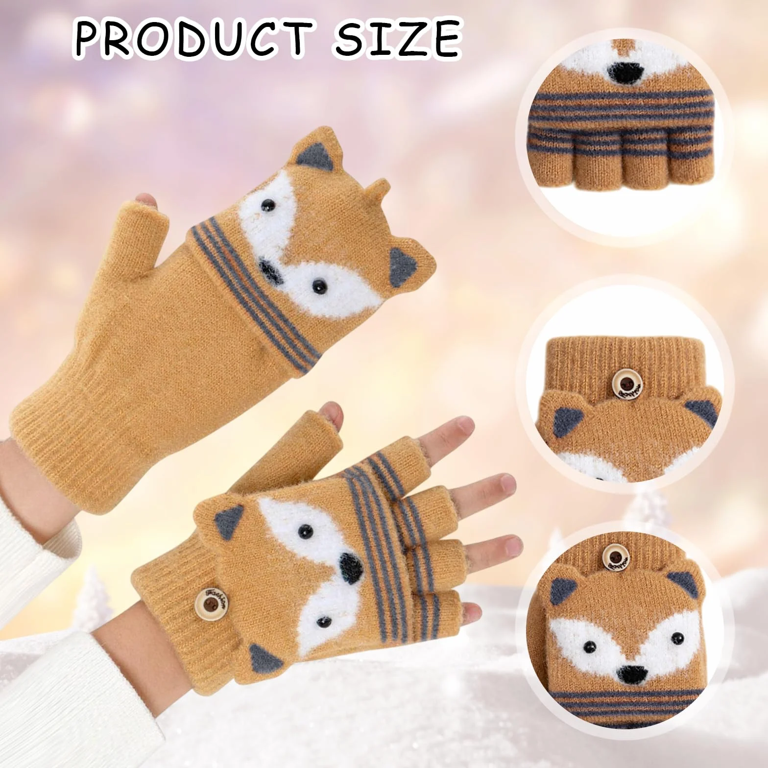 2 Pares Guantes para Niños sin Dedos, Guantes de Invierno para Niños, Cute Guantes Cálidos Convertibles con Tapa Abatible Suaves para Niñas y Niños de 3 a 9 Años