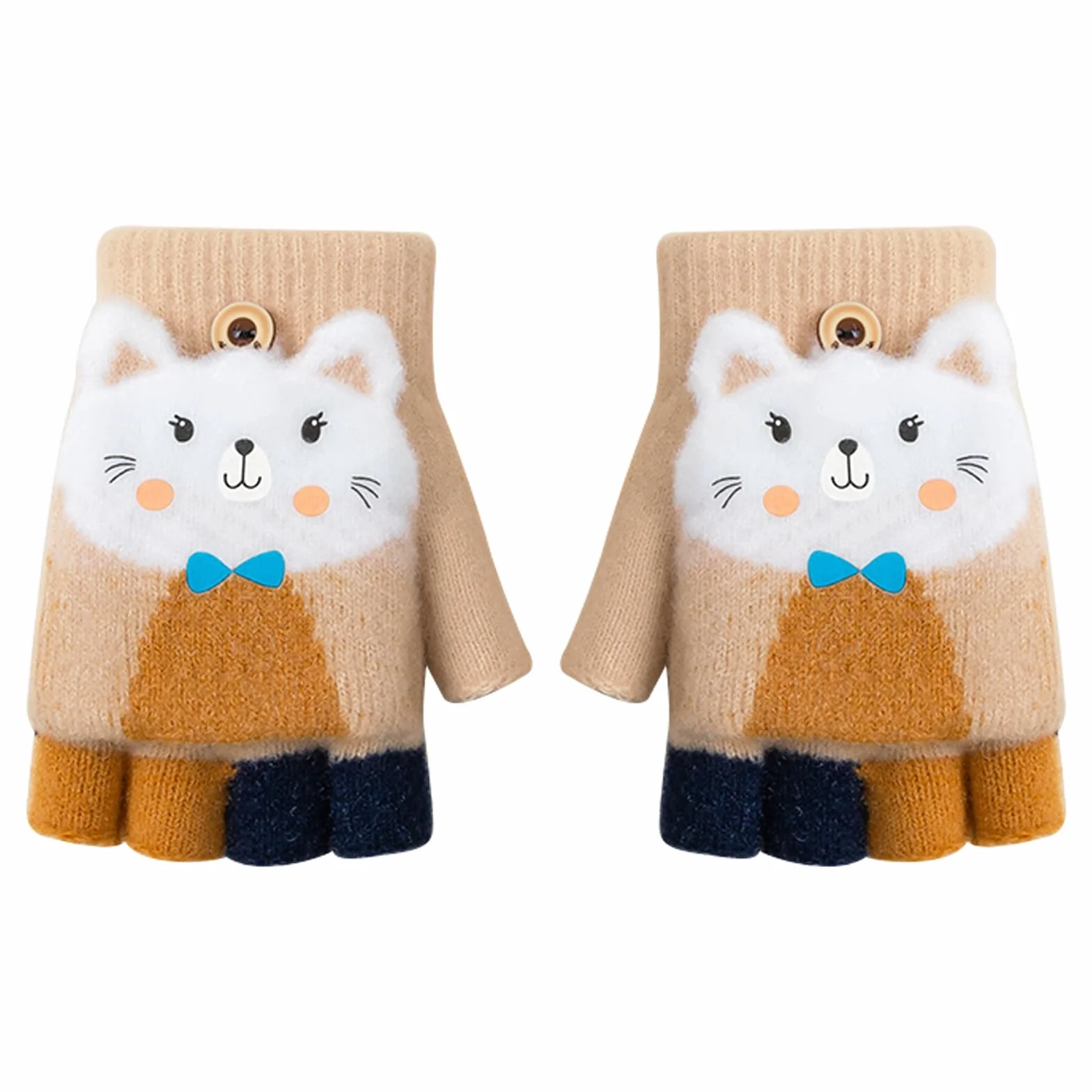 Guantes de Invierno Convertibles para Niños y Niñas de 6 a 15 Años - Térmicos, Sin Dedos, Con Tapa Abatible, Cálidos y Elásticos
