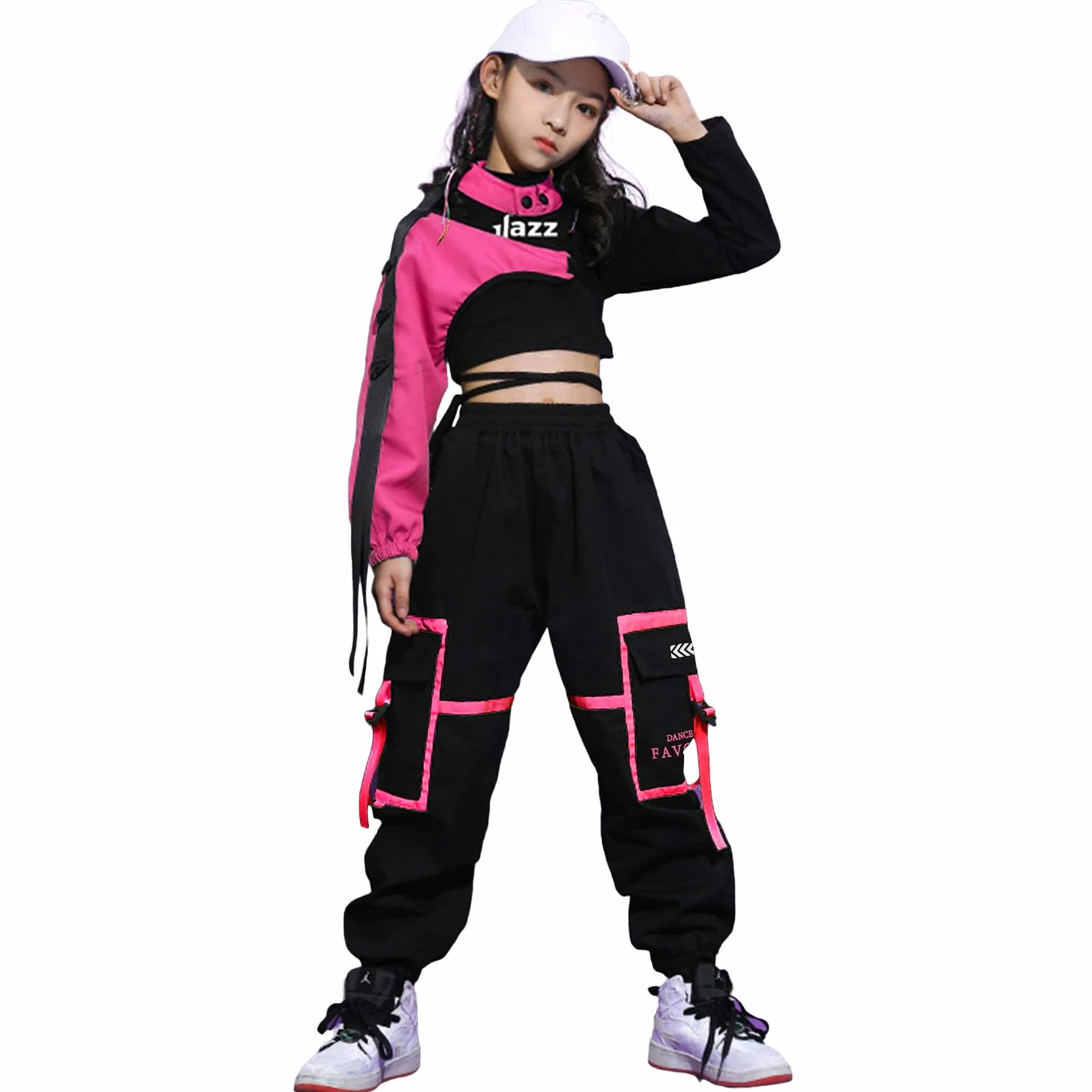 LOLANTA 3 Piezas Ropa Hip Hop Niña, Conjunto Top Corto y Pantalones Cargo