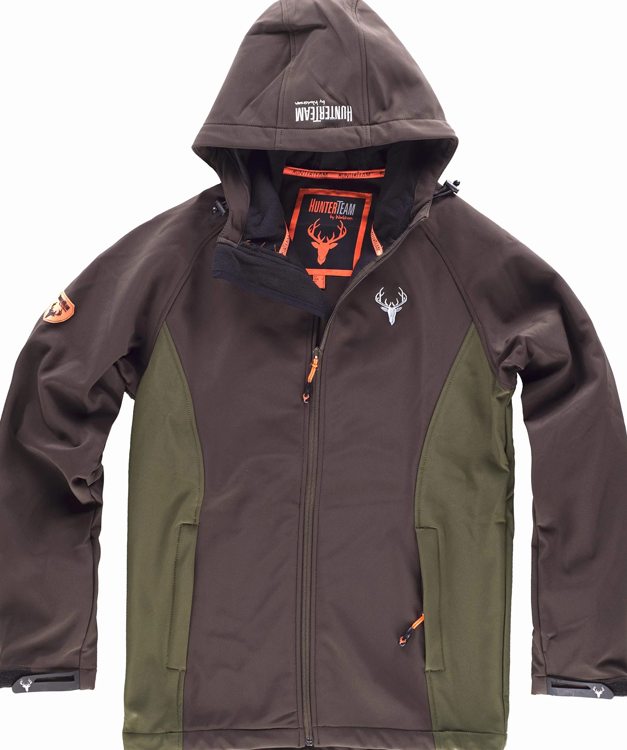 Work Team Cazadora workshell con 2 bolsillos laterales y un bolsillo en pecho, combinada, con capucha. HOMBRE Marron/Verde Caza L