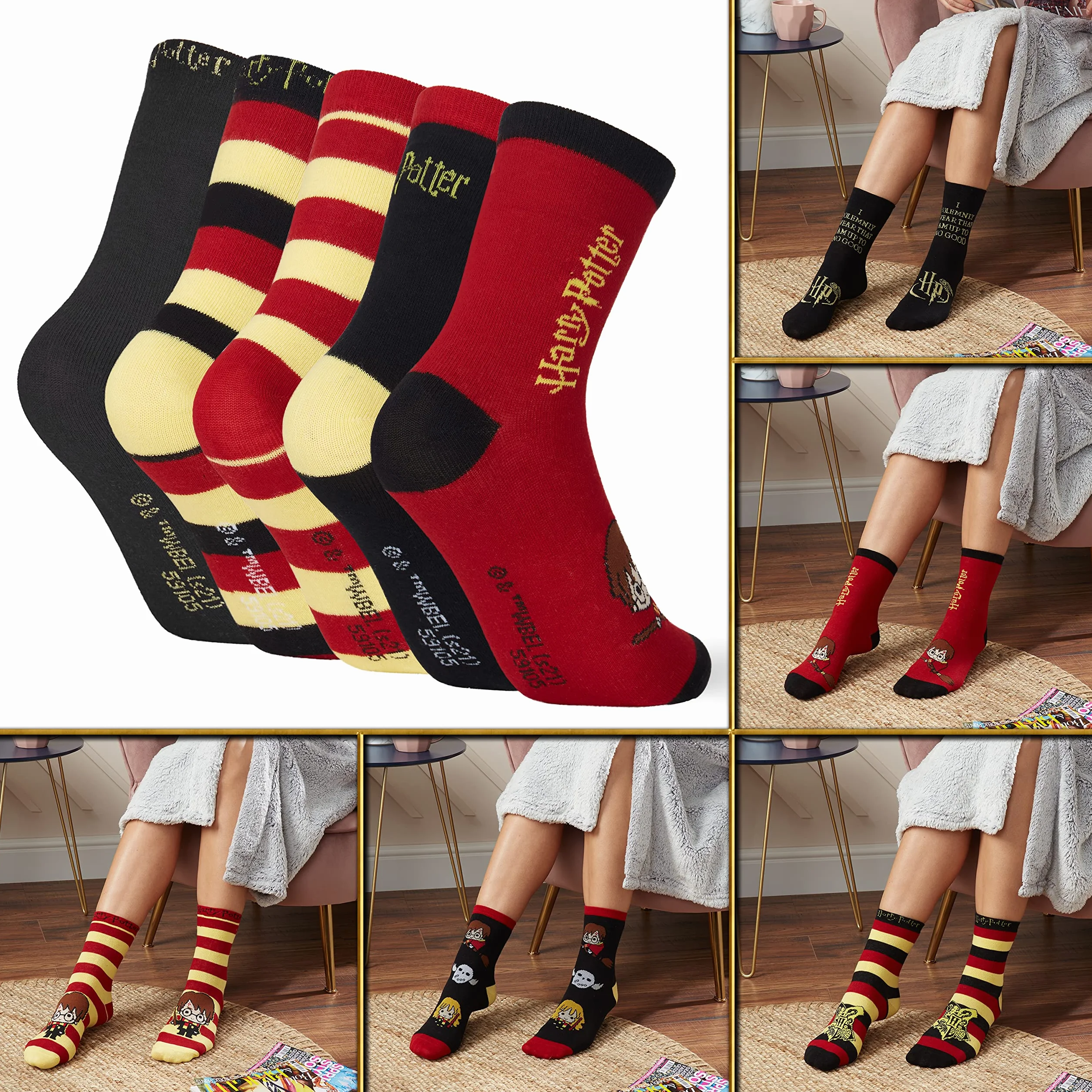 Harry Potter Calcetines Mujer y Adolescente 35-41, Pack 5 Pares de Calcetines Divertidos Transpirables, Hogwarts Ideas de Regalos
