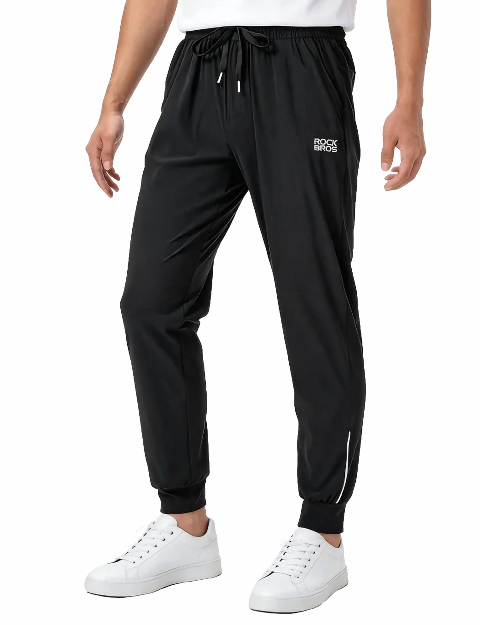 ROCKBROS Pantalones Largos de Ciclismo para Hombre, Pantalón con Bolsillos Ligero, Transpirable y Secado Rápido, Reflectantes para Entrenamiento Running Bicicleta de Carretera y MTB, Negro