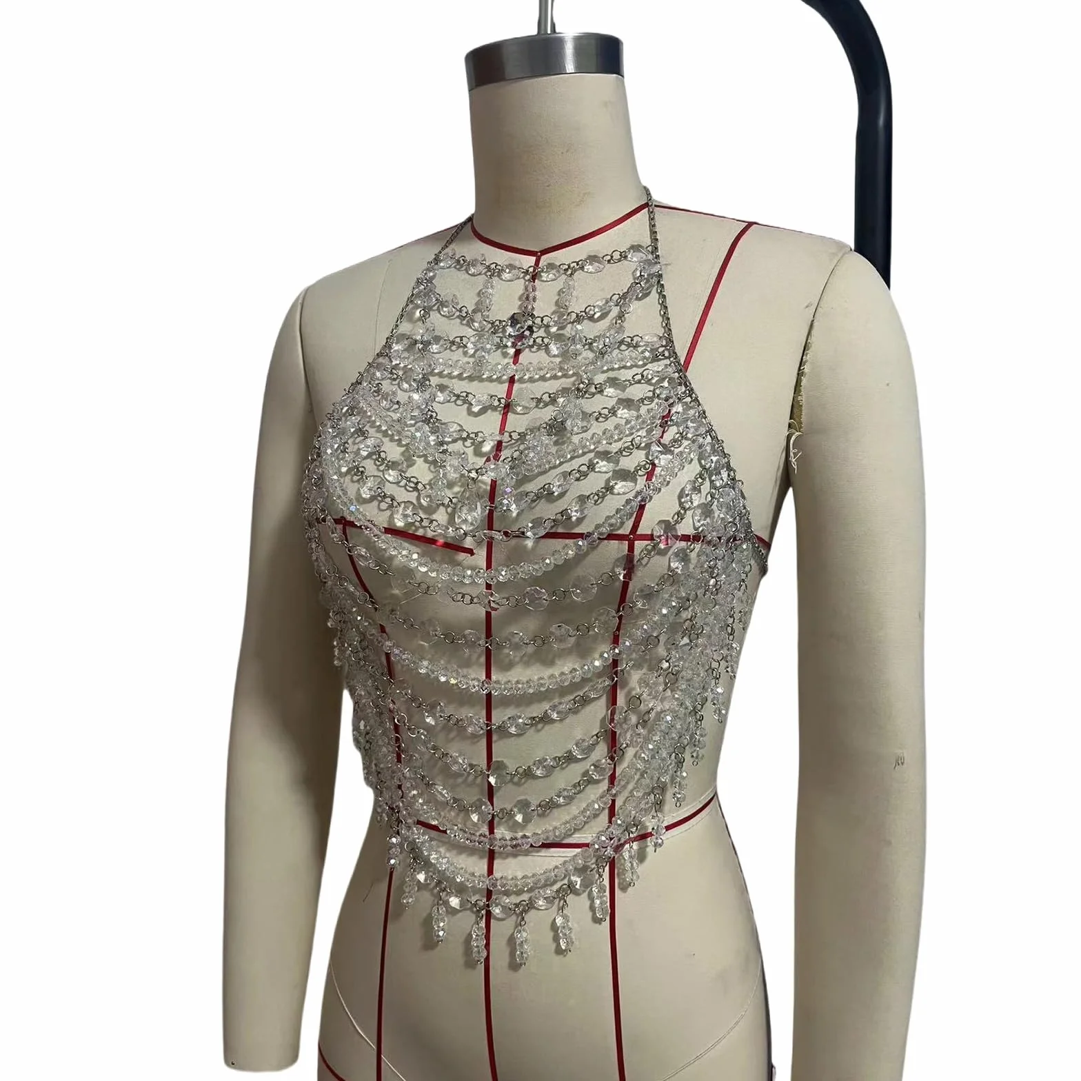 Top Corto De Joyería Para Cuerpo Adornado Con Cristales De Lujo Para Mujer Para Discotecas Y Eventos Collar De Cadena Para Cuerpo De Múltiples Cadena De Sujetador De Playa Para Fiesta De
