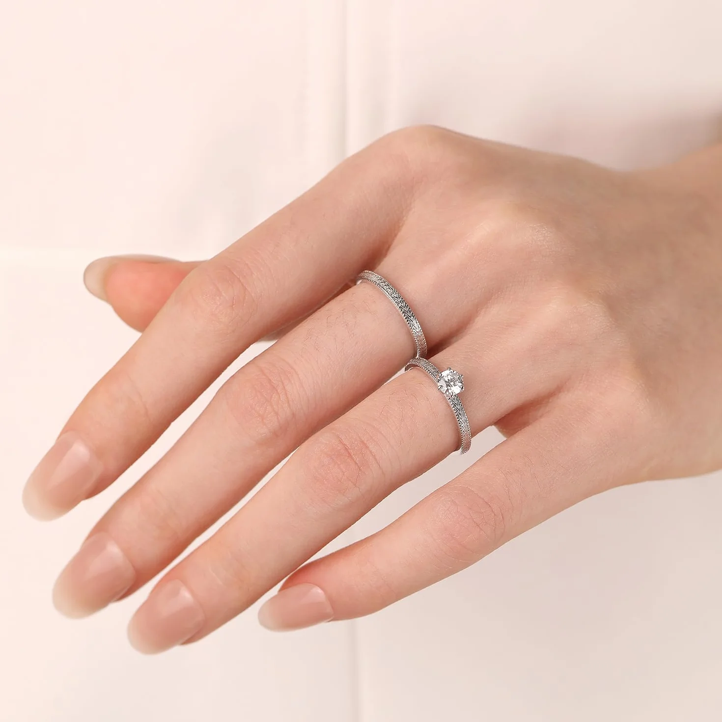 Meissa Alianzas Anillos de Compromiso para Pareja Plata de Ley 925 Ajustables Juego de 2 Regalo Boda Promesa Aniversario, Mujer 2mm con Circonita 0,28ct + Hombre 3mm