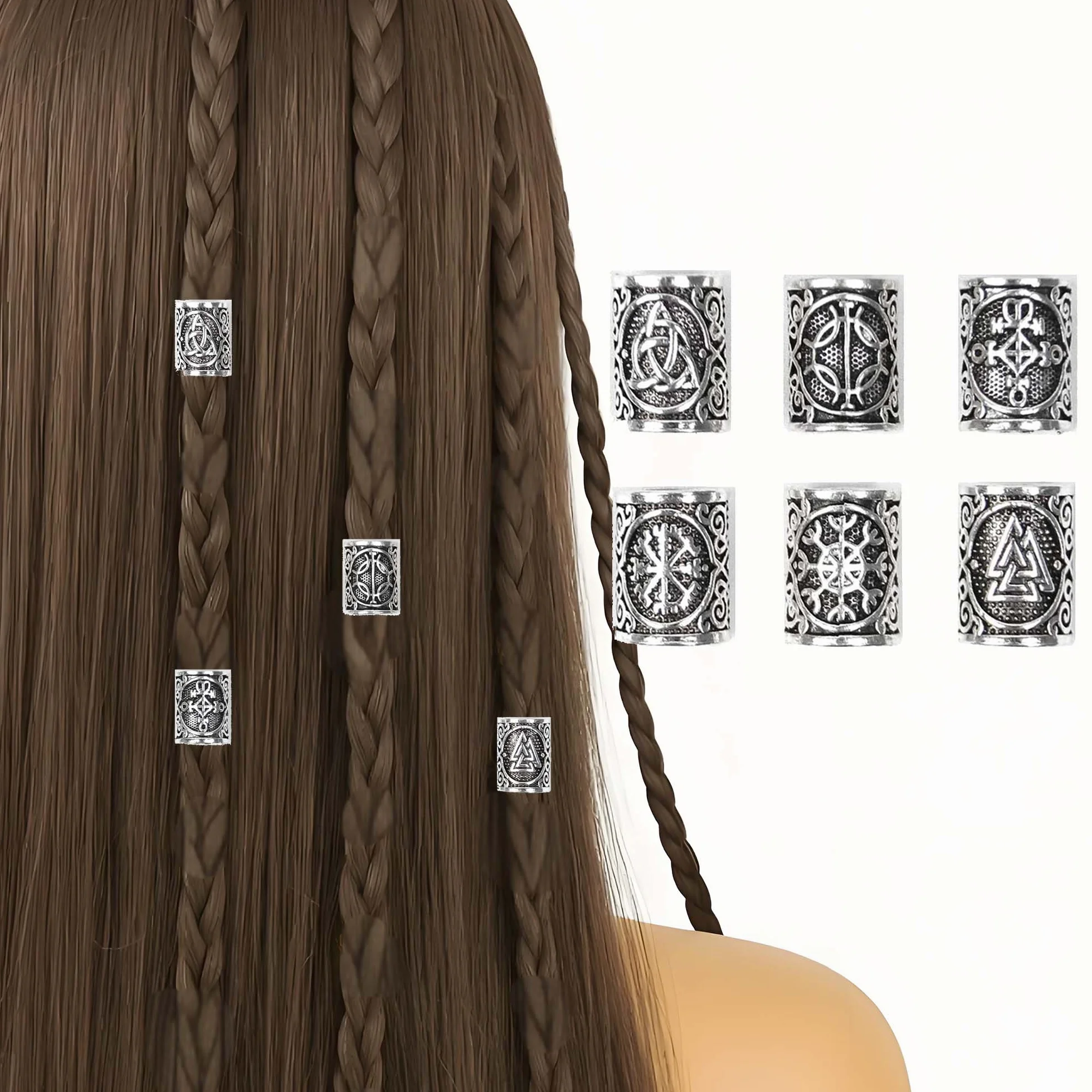 Juego de 9 cuentas vikingas para barba vikinga, para rastas y barba, juego de perlas vikingas nórdicas para mujeres y hombres, trenzas, decoración para trenzar el cabello, joyas de bricolaje