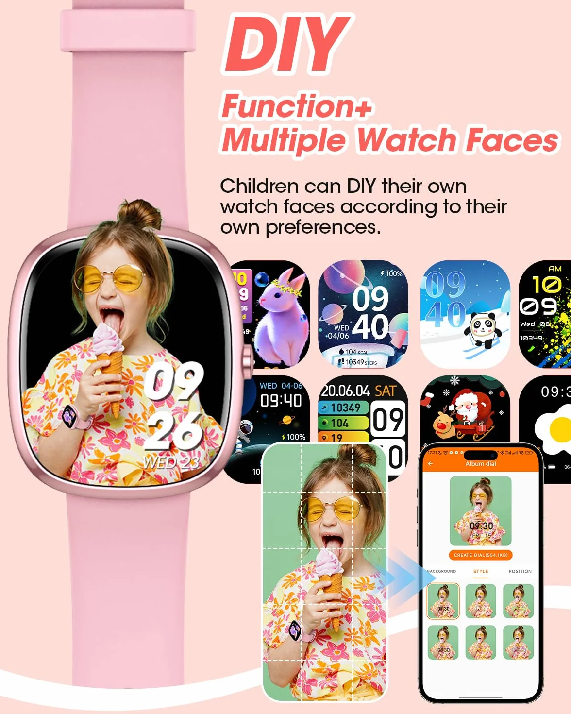 Reloj Inteligente Niña, Pulsera Inteligente con 20+ Modos Deportivos, 19 Juegos de Rompecabezas, Frecuencia Cardíaca, Impermeable, Sueño, Despertador, Regalos para Niños, Rosa