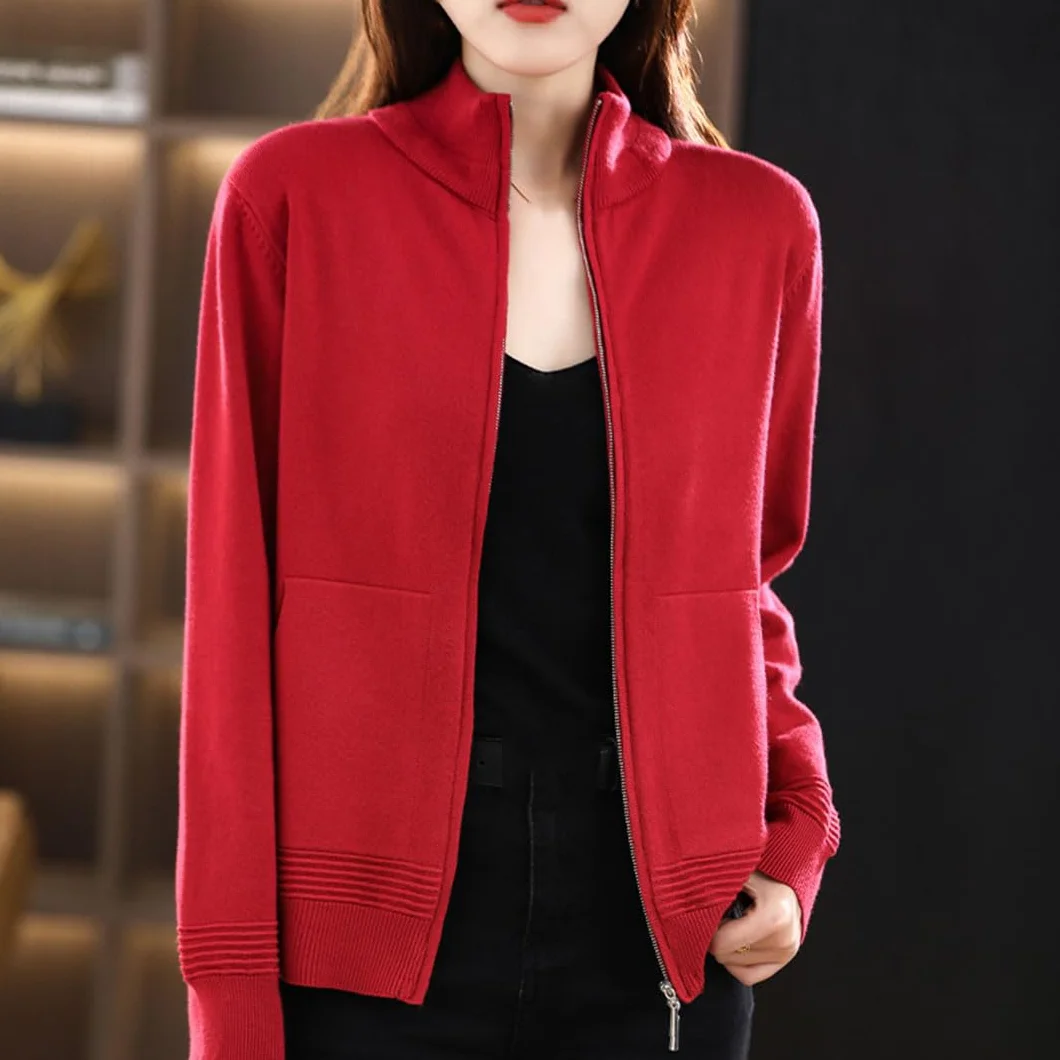 Ownwfeat Suéter De Lana para Mujer, Cárdigan con Doble Cremallera, Tops De Punto Informales A La Moda