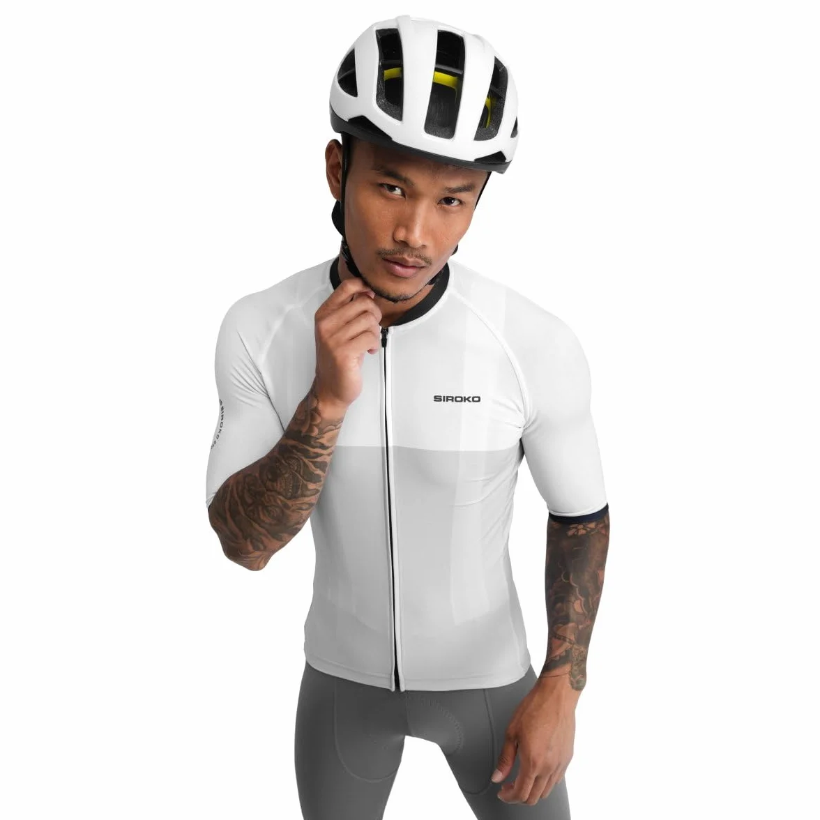SIROKO - Maillot para Ciclismo M2 Granfondo - L - Blanco/Gris