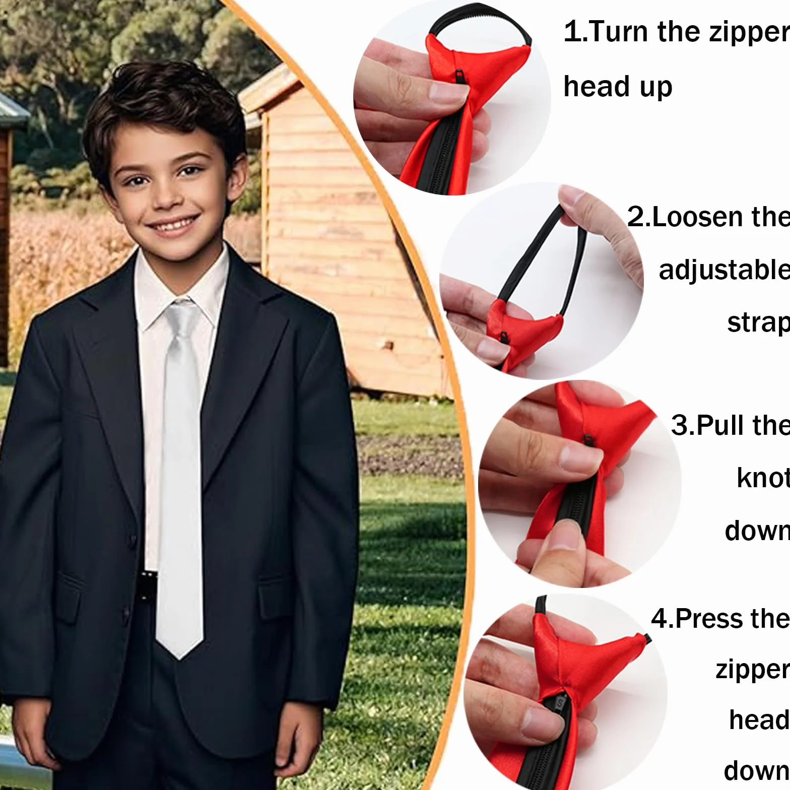 Corbata infantil preanudada de satén con cremallera ajustable 38 cm largo para niño, niña, formal, boda, celebración uniforme escolar