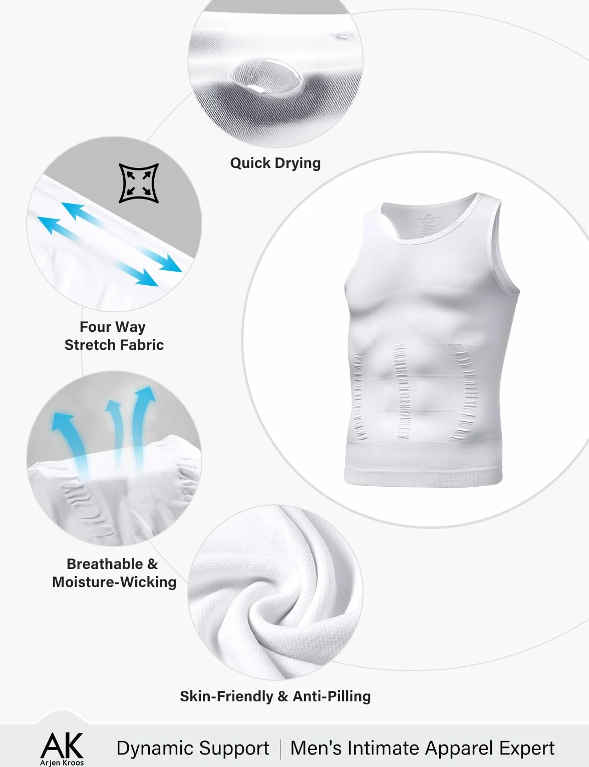 Arjen Kroos Camiseta de Compresión para Hombre Body Shaper Faja Chaleco Reductora Sin Mangas para Running Deportiva Gym