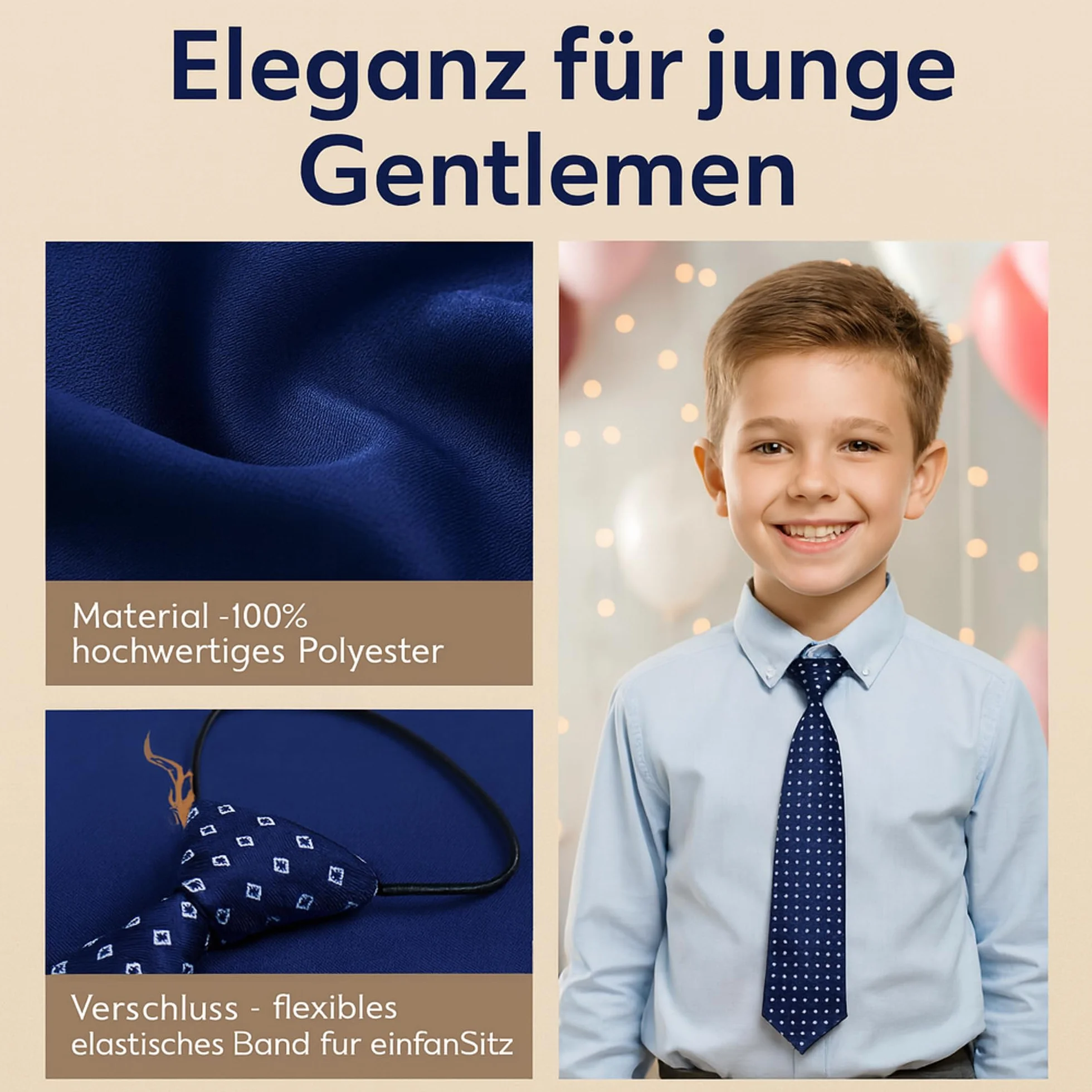 Corbata para niños con banda elástica flexible