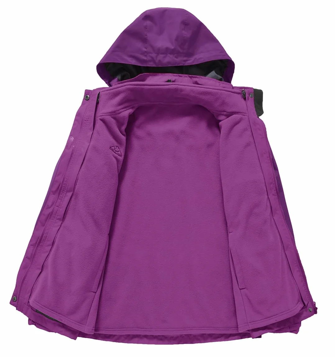 YSENTO Chaqueta de esquí 3 en 1 para mujer, chaqueta de forro polar, impermeable, resistente al viento, cálida y funcional, para exteriores, con capucha desmontable