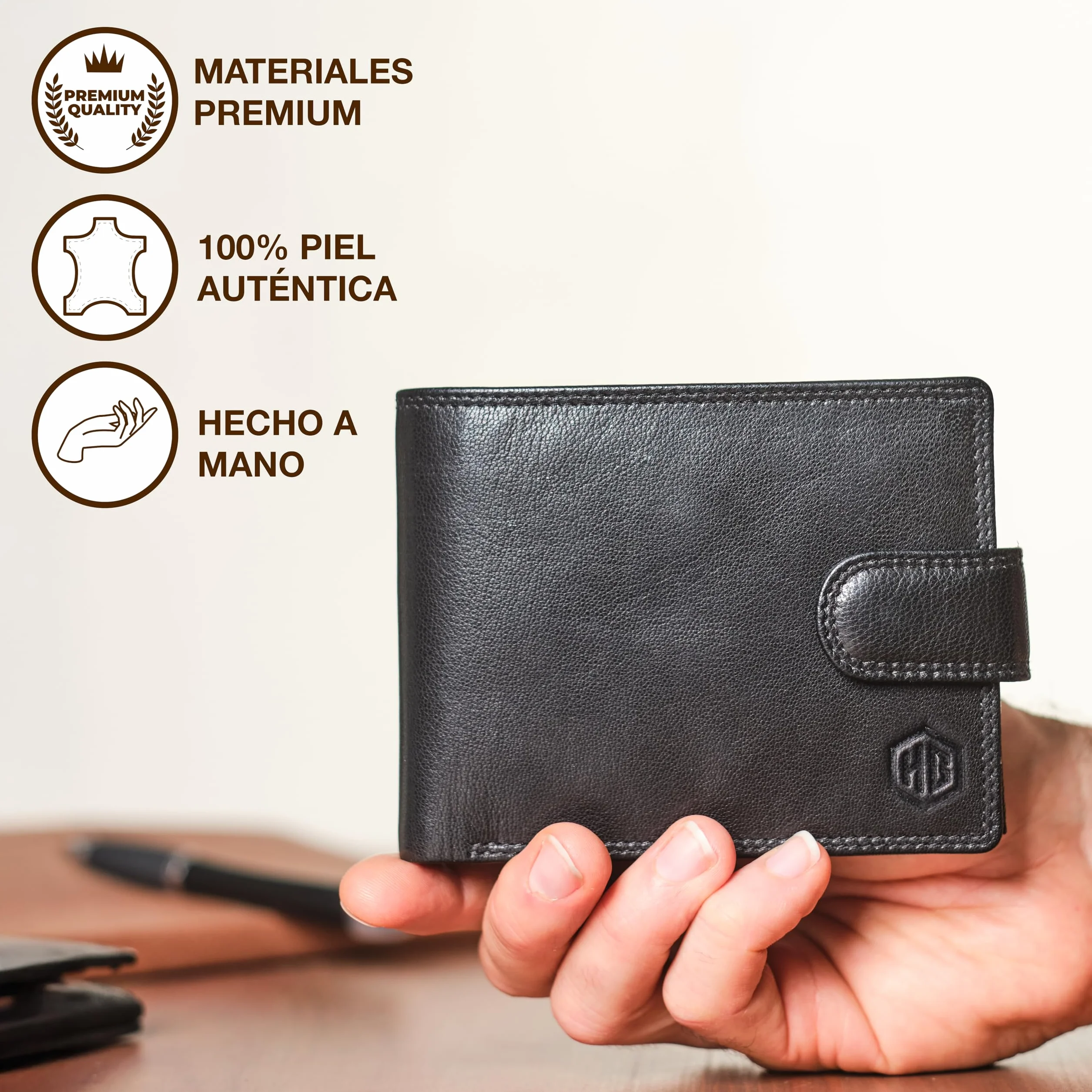 HansGo Carteras para Hombre Piel - Monedero con Estilo - Cartera Hombre Hecha a Mano Cuero Auténtico - Billeteras con RFID - La Cartera Cómoda - Wallets for Men - Regalos Originales.