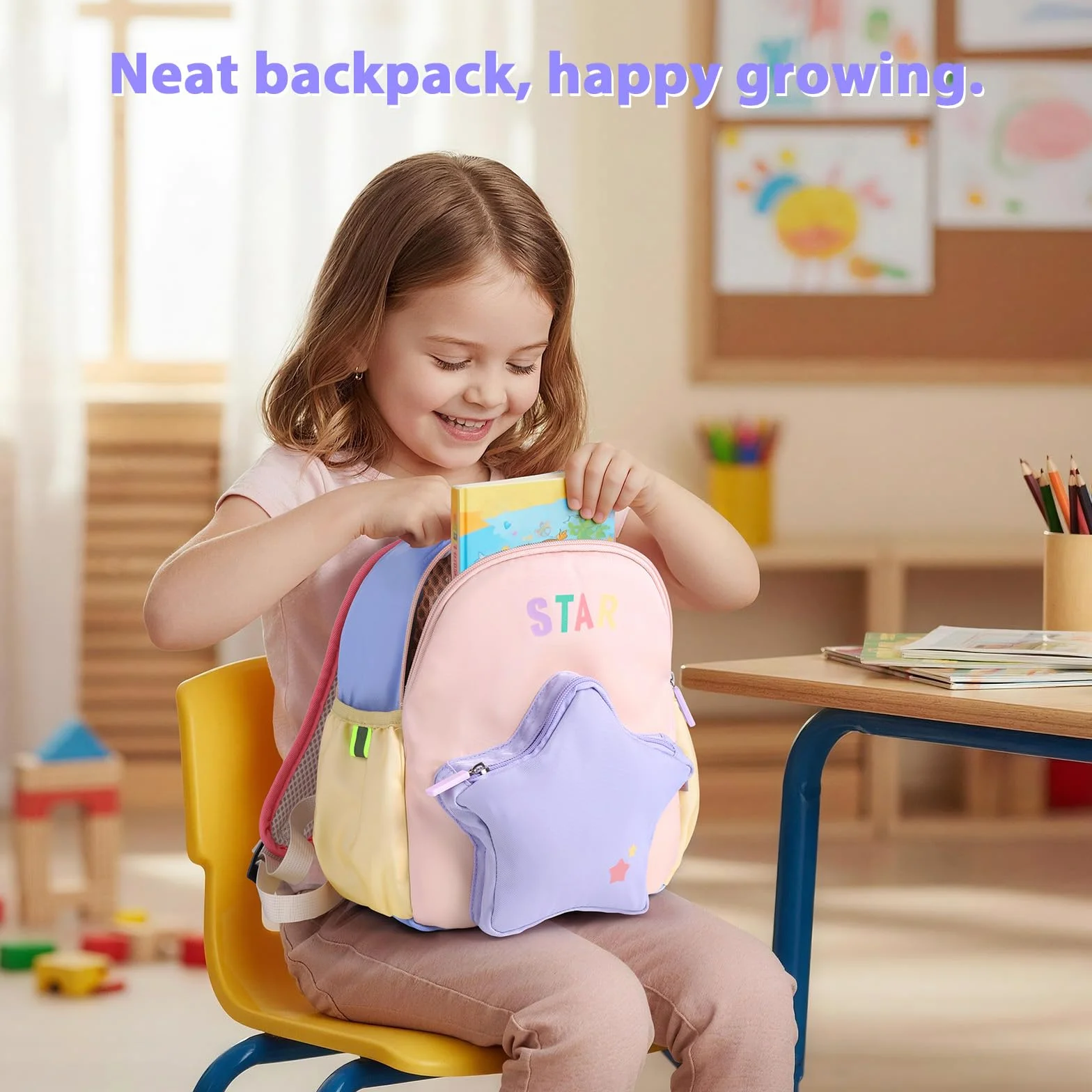 GAGAKU Mochila Infantil Guarderia para Niñas de 2-4 años, 30 cm Mochila Pequeña Escolar Mochila de Jardín Infantil Mochila de Viaje Transpirable Cómod - Estrellas