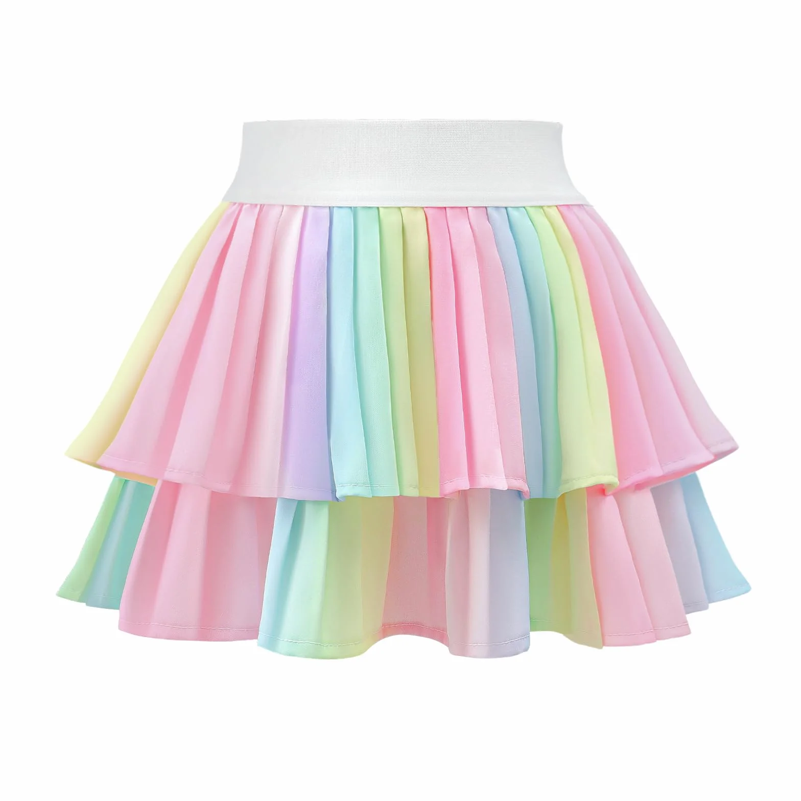 Falda de tenis para niñas con pantalones cortos, falda atlética plisada con bolsillos, cintura alta, falda de animadora para niños, Arco iris, 5-7 Años