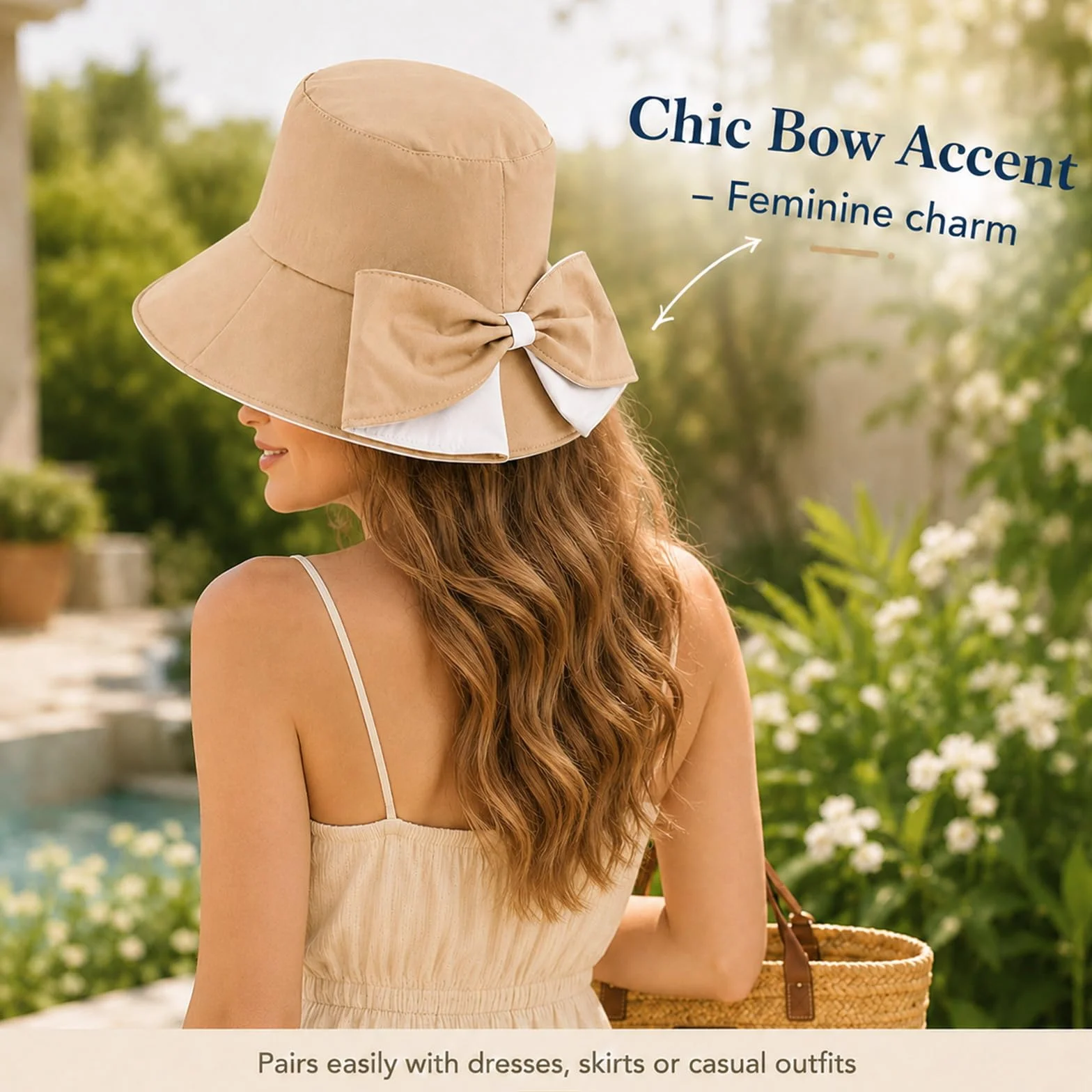 Genérico Women's Bowknot Wide Brim Sun Protective Hat, Sun Hat with Bow, Foldable Summer Hat for Women, Breathable Outdoor Vacation Hats