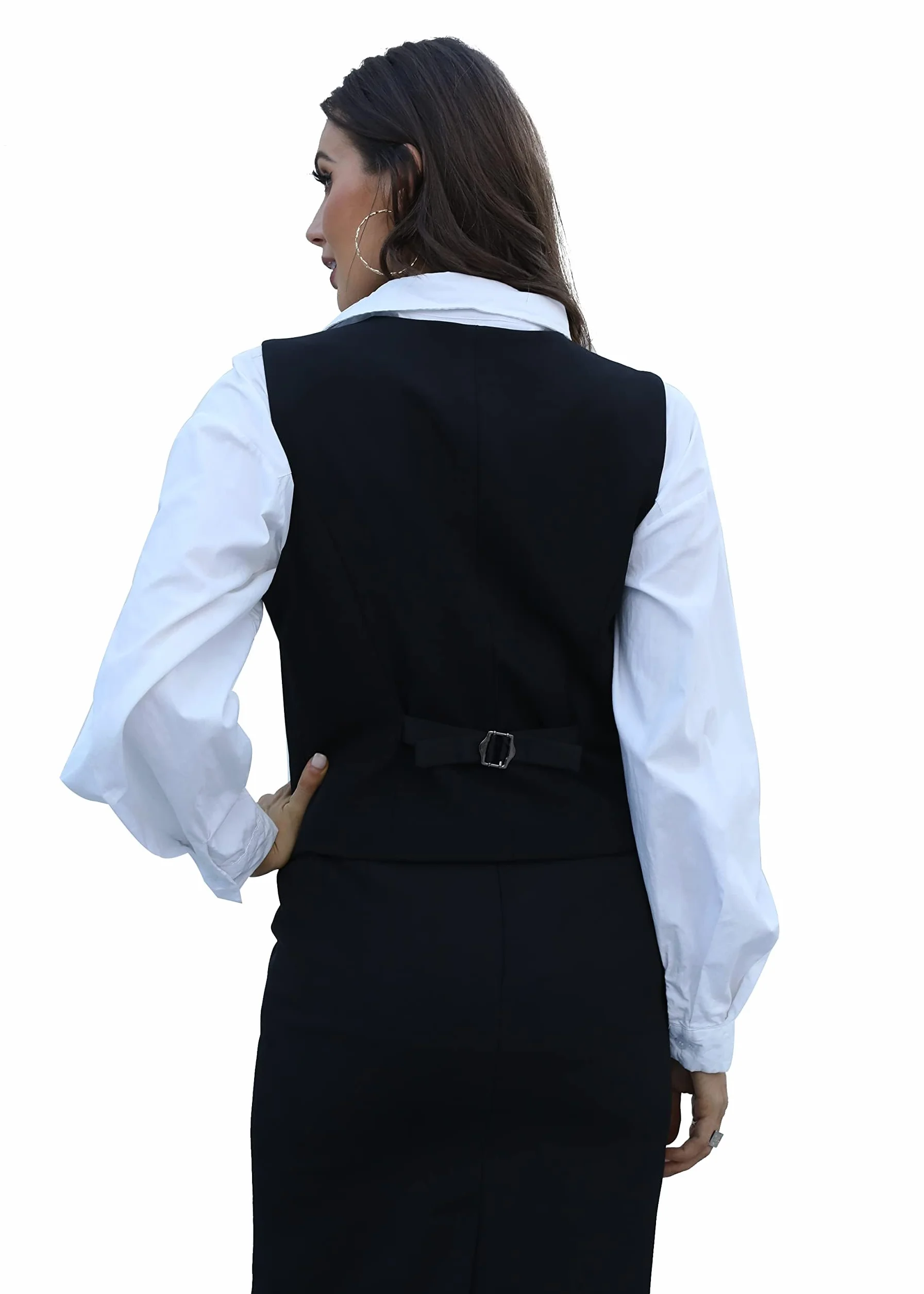 Chaleco Mujer Vestir De Sastre Sin Mangas Cuello en V con Botones y Bolsillos Totalmente Forrado para Mujer Elegante y Formal