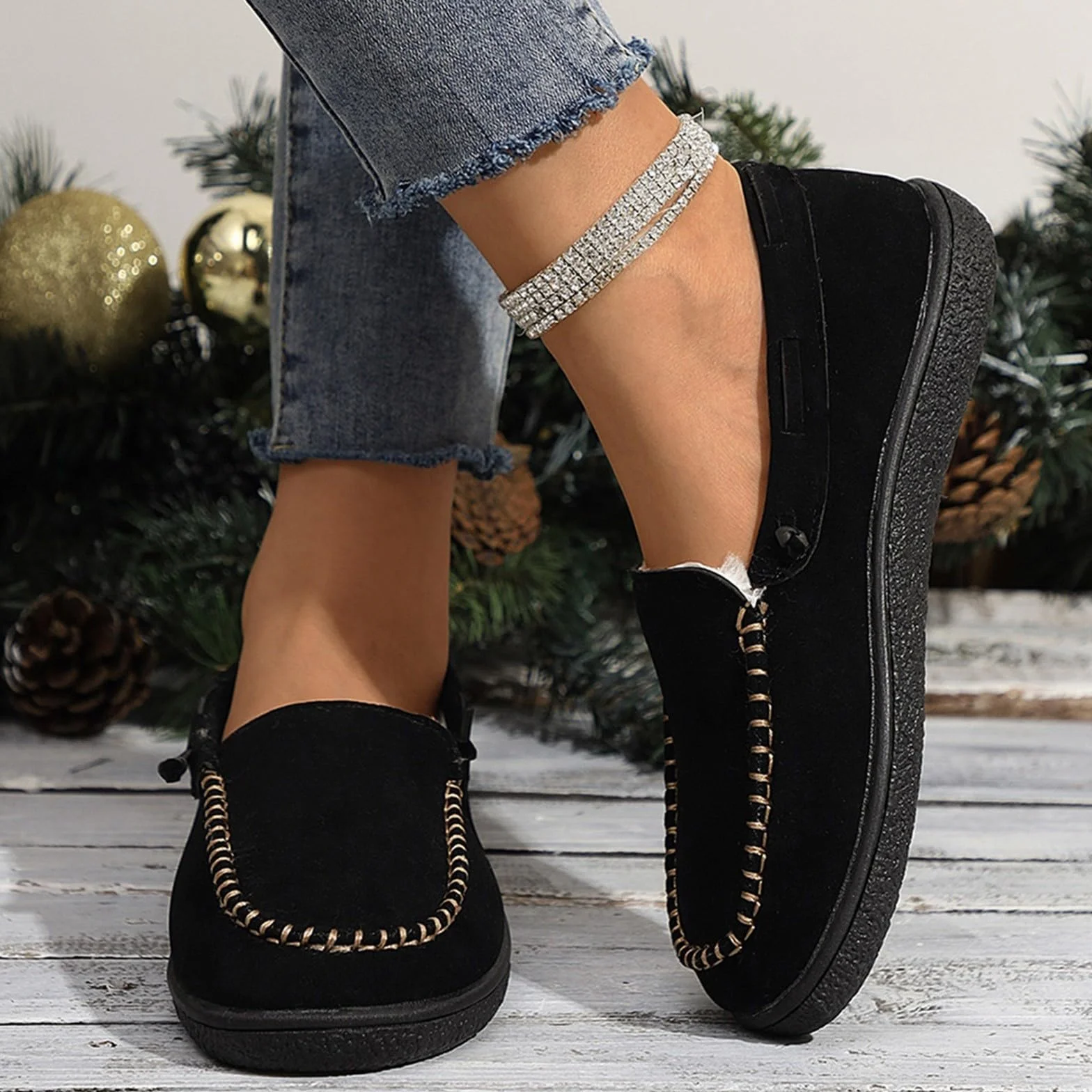 Mocasines forrados para mujer, zapatos de invierno, calzados, zapatos cálidos, zapatos informales, zapatos planos, zapatos de trabajo, zapatos para mujer, zapatos de barco, zapatos para caminar