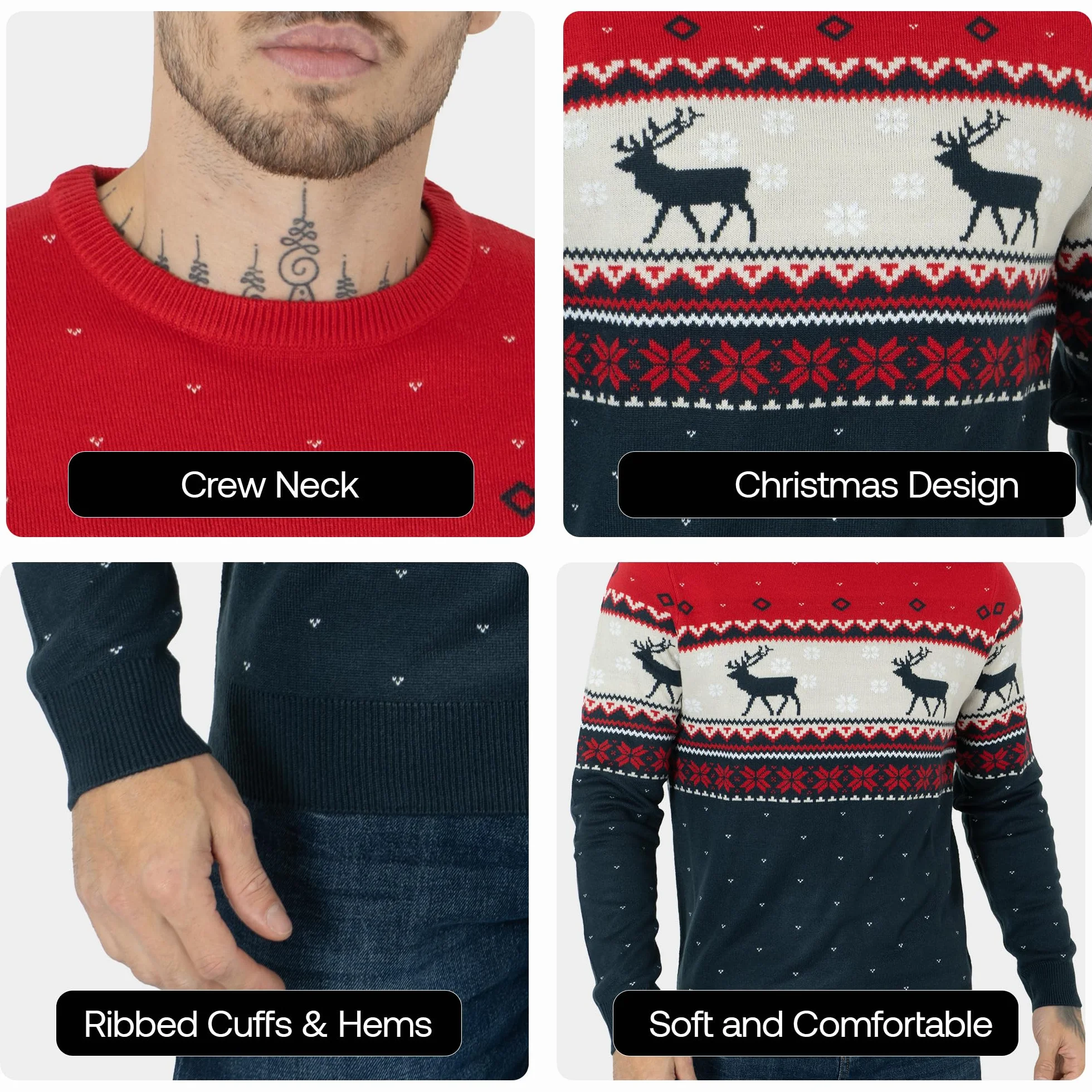 NOROZE Suéter de Navidad de Punto para Hombre y Mujer, Unisex, de Primera Calidad, de Punto Jumper Pulóver