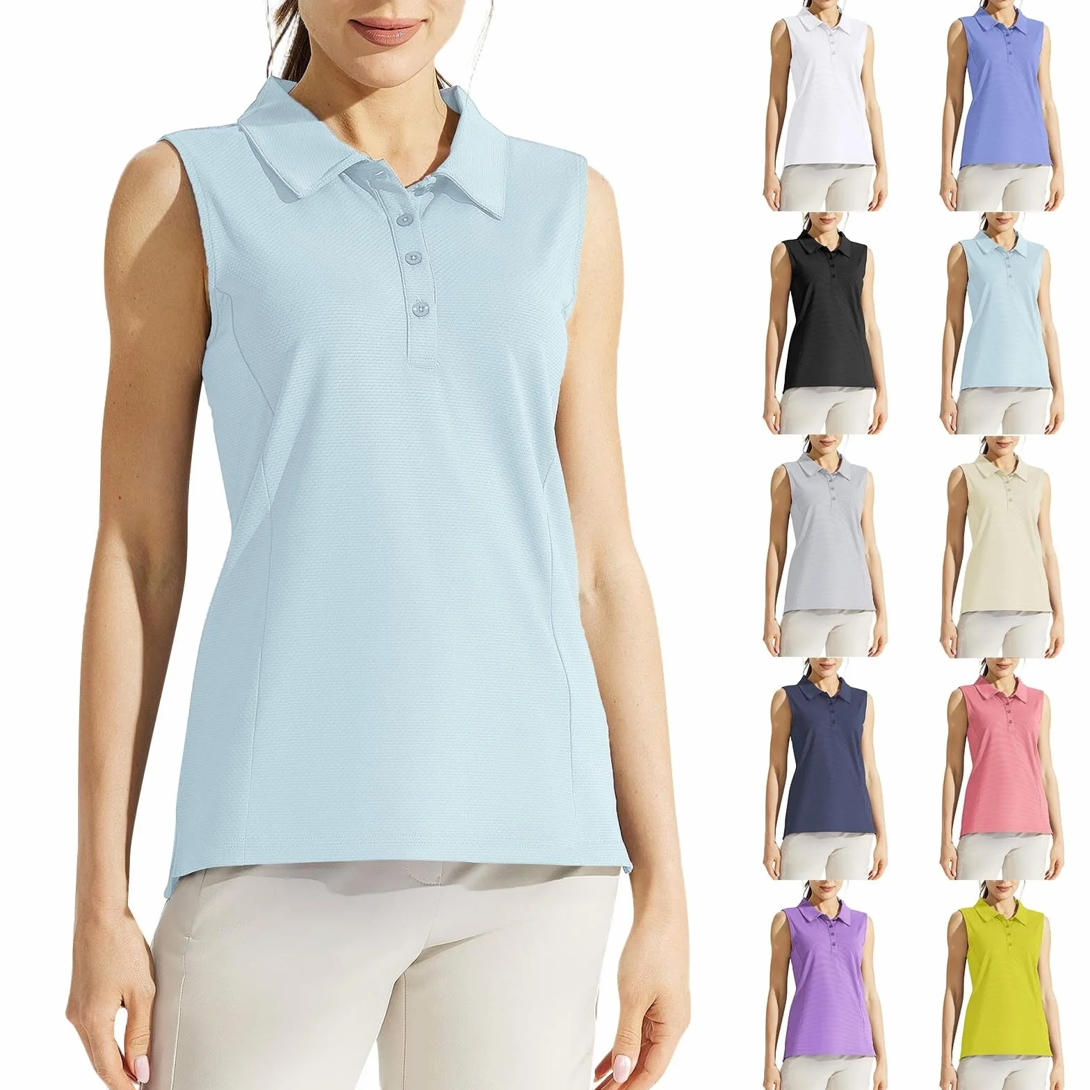 Polo para mujer sin mangas, polo de golf, cuello de pico, para tenis, fitness, entrenamiento, camiseta deportiva con cuello, de secado rápido, ligero, transpirable, camiseta de verano
