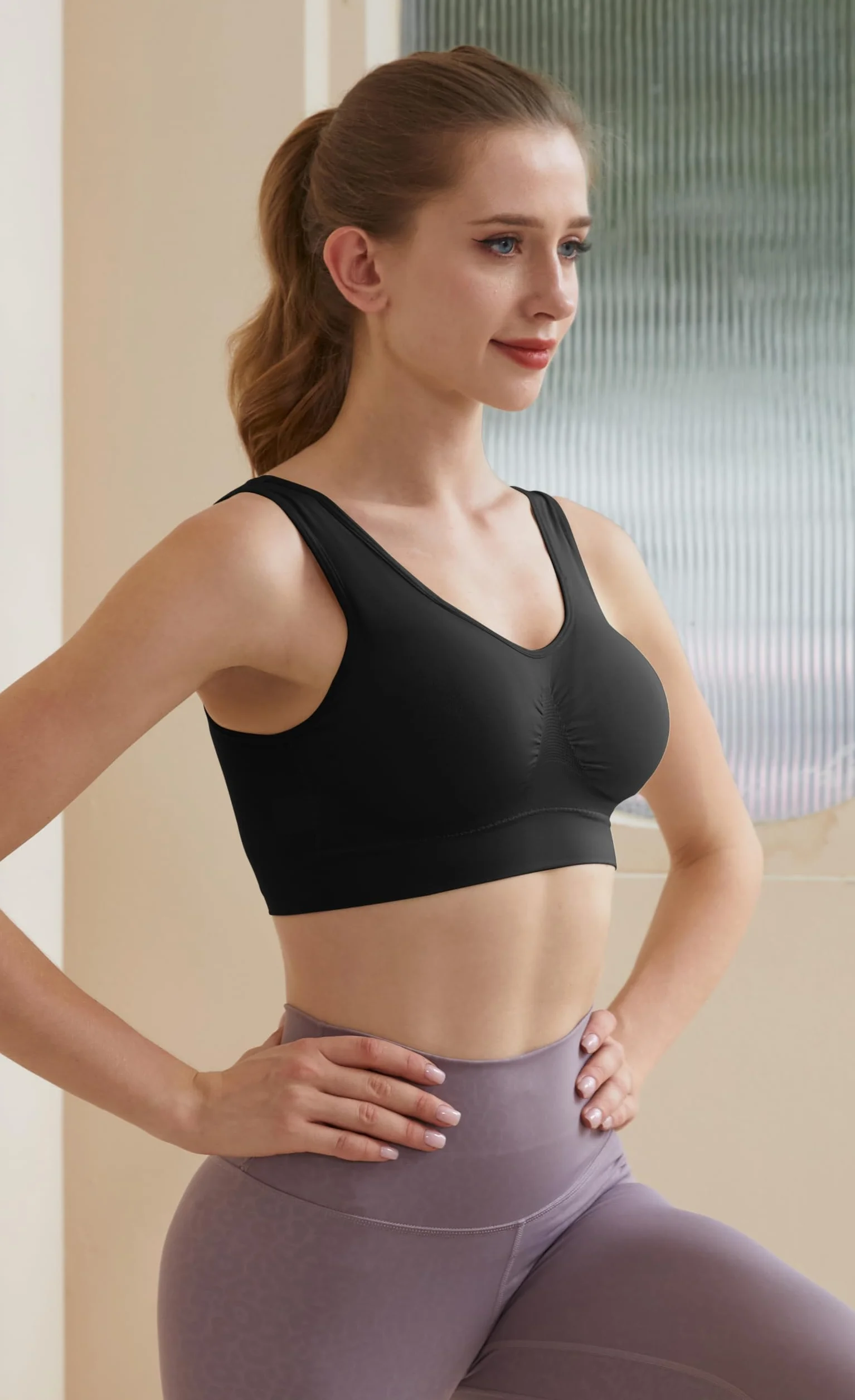 Memoryee Sujetador Deportivo Mujer Tallas Grandes sin Aros con Relleno Push Up sin Costuras Yoga Running Fitness 3 Pack