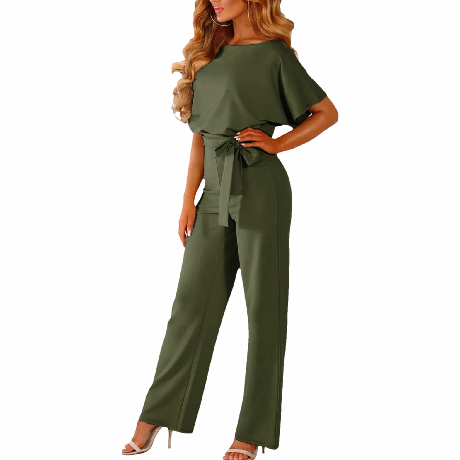 amropi Mujer Mono de Manga Corta Pantalones Elegante Mono Casuale Suelto con Cinturón