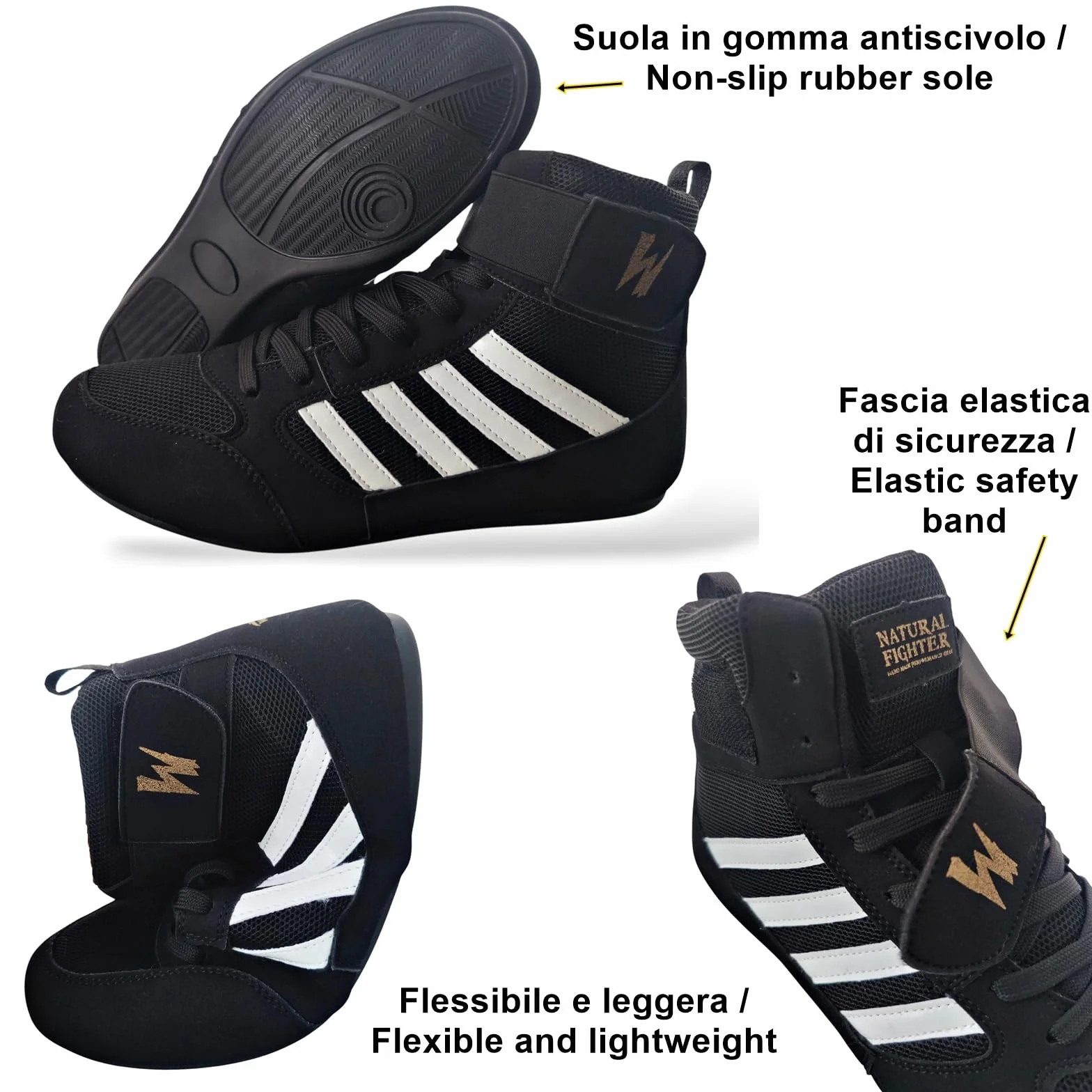 Zapatos de Boxeo Fitness Lucha Libre MMA Ligero Flexible de Cuero Vegano Boxing Shoes