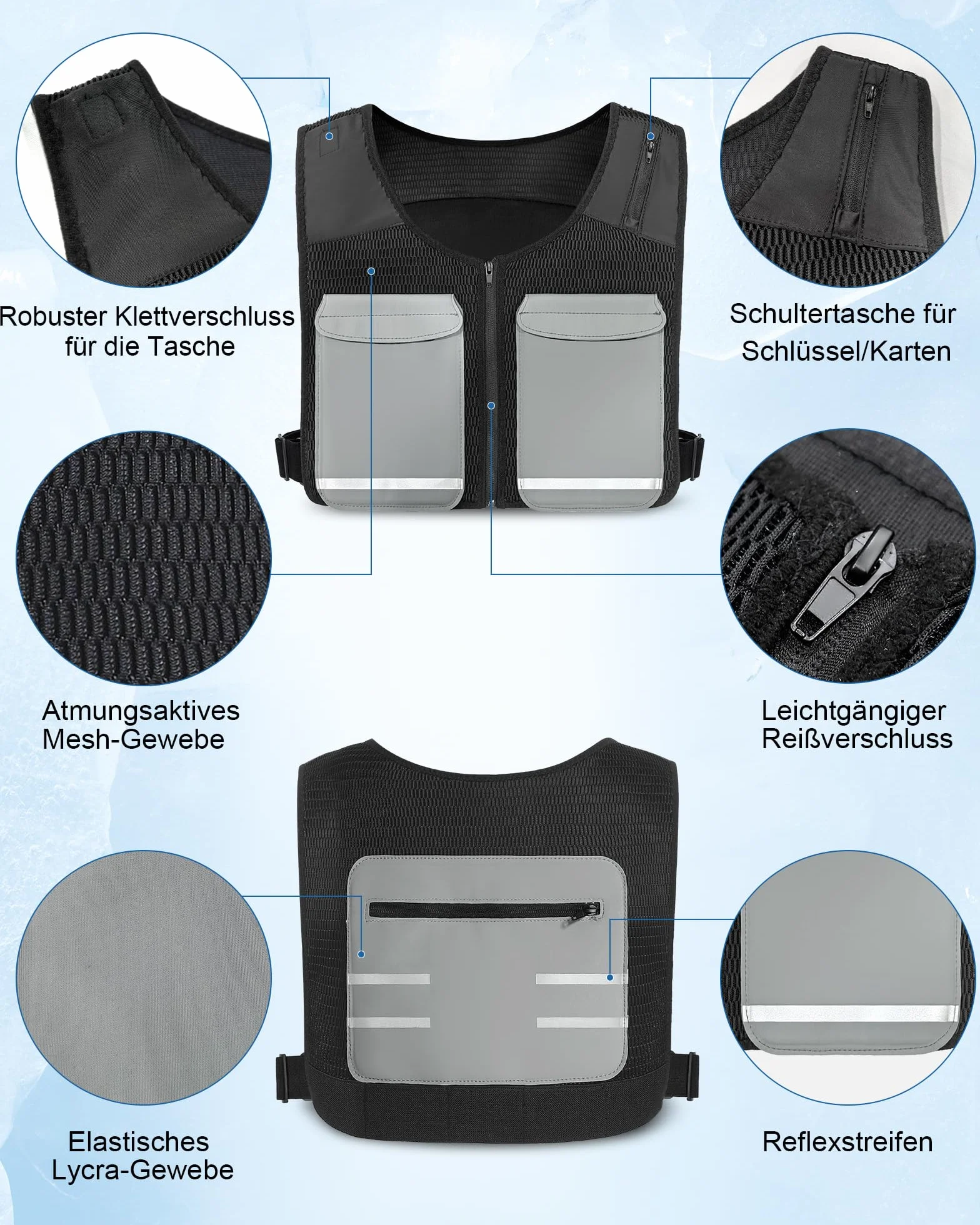 FERNIDA Chaleco refrigerante unisex reflectante ajustable con bolsas de hielo para pesca, ciclismo, correr, jardinería, construcción, tiempo de enfriamiento prolongado