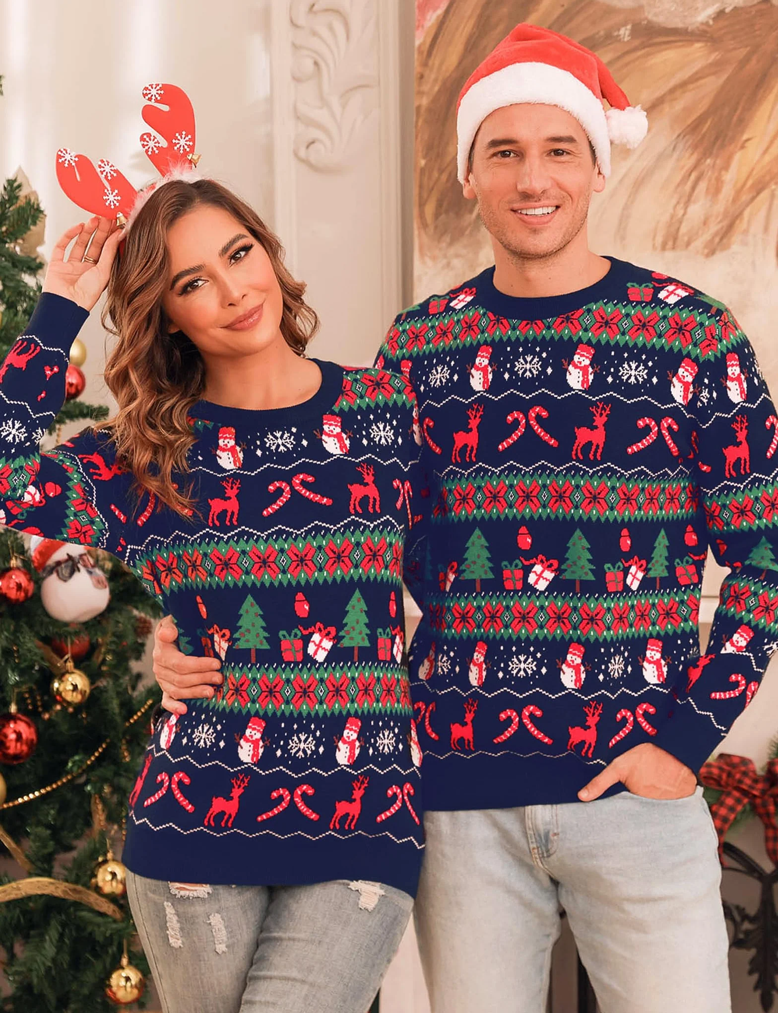 Totatuit Jersey Navideño Mujer Jersey Navidad Mujer Manga Larga Suéter de Navidad para Mujer Invierno Ropa de Punto de Reno Monigote de Nieve