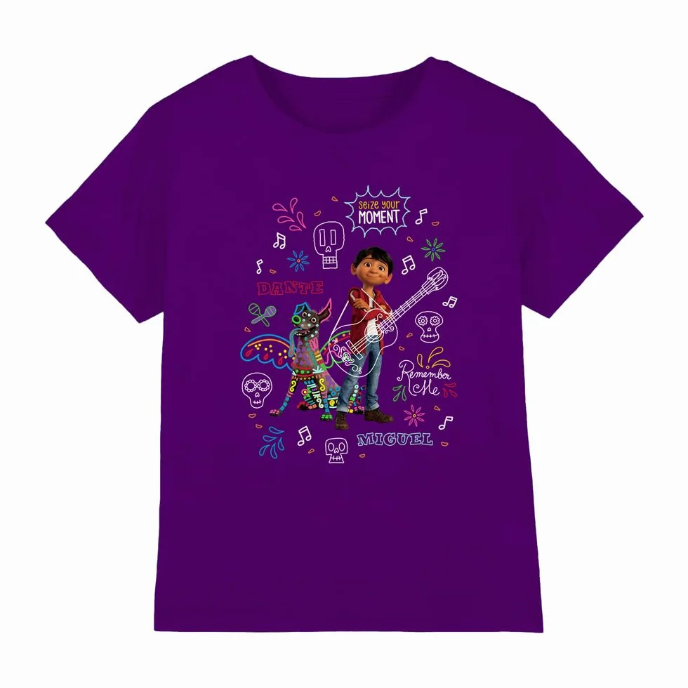 Coco Coco Miguel and Dante with Movie Quotes and Colorful Doodles Unisex Kids T Shirt Camisa Unisex niños (Pack de 1)